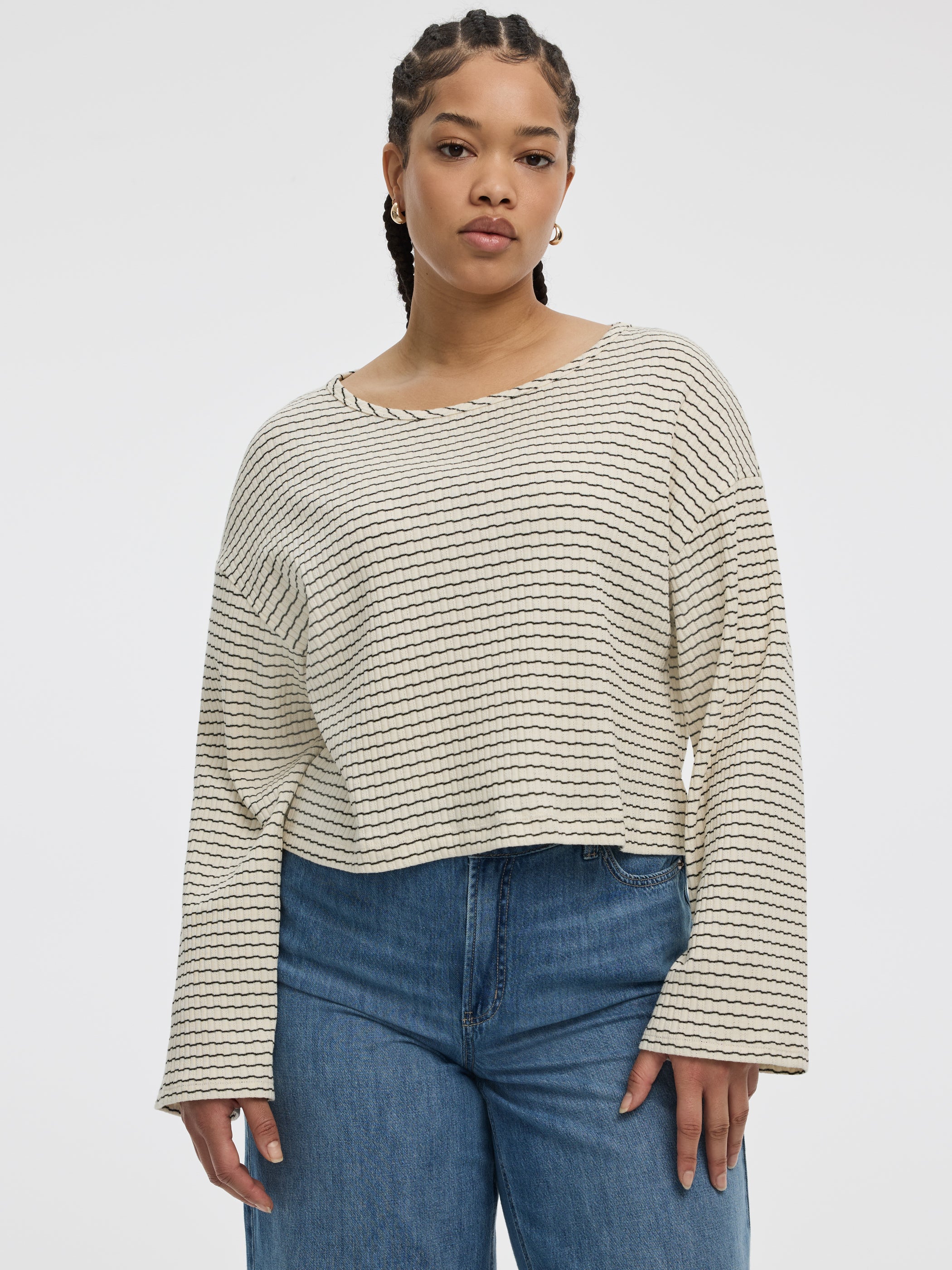 トップス draw Boat Neck Long Tee Women's Striped Long-Sleeve Boat-Neck Tee – Soft & Cozy | Reitmans