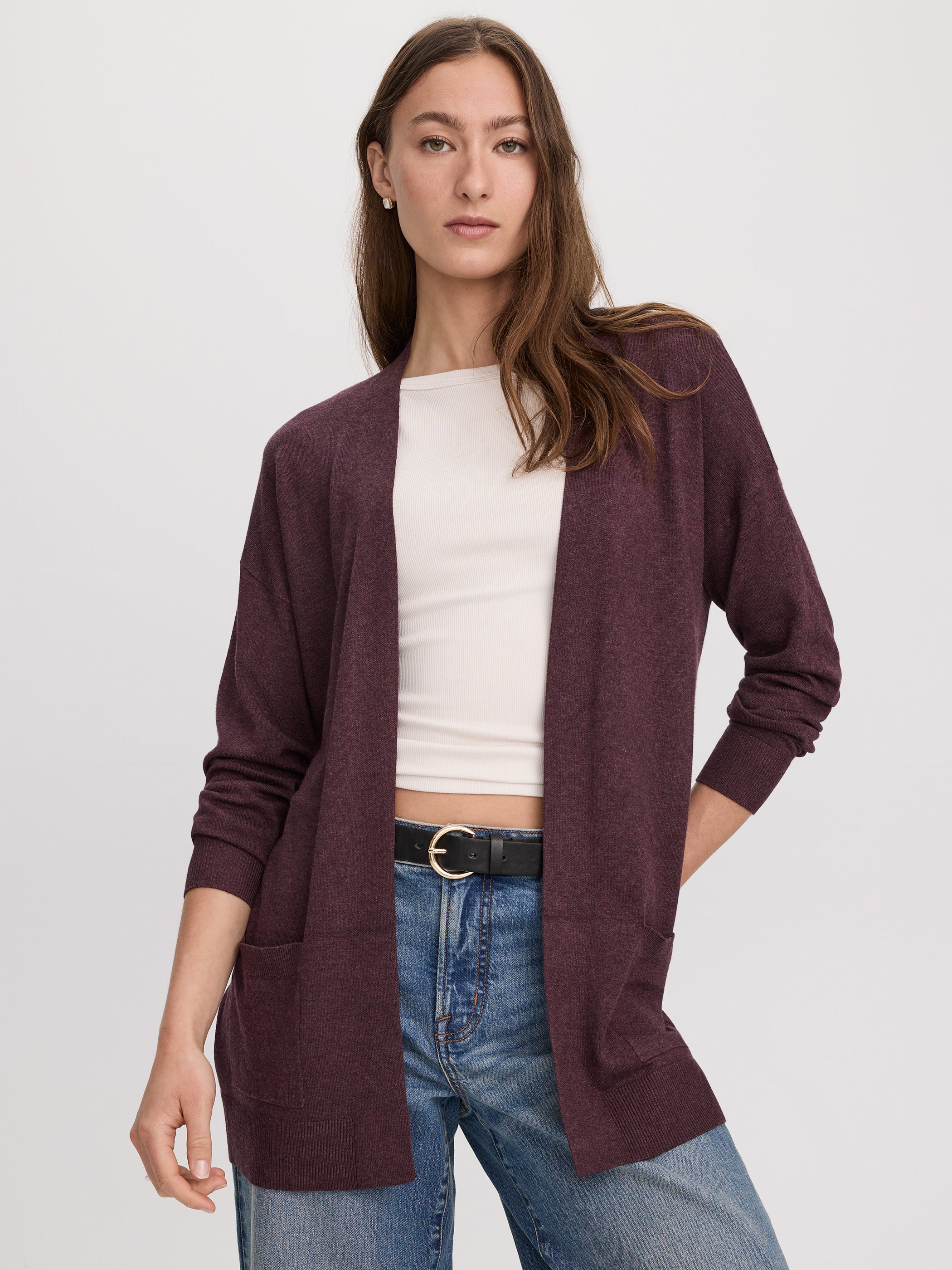 Long-Sleeve Open Cardigan with Pockets - R Essentials | Regular