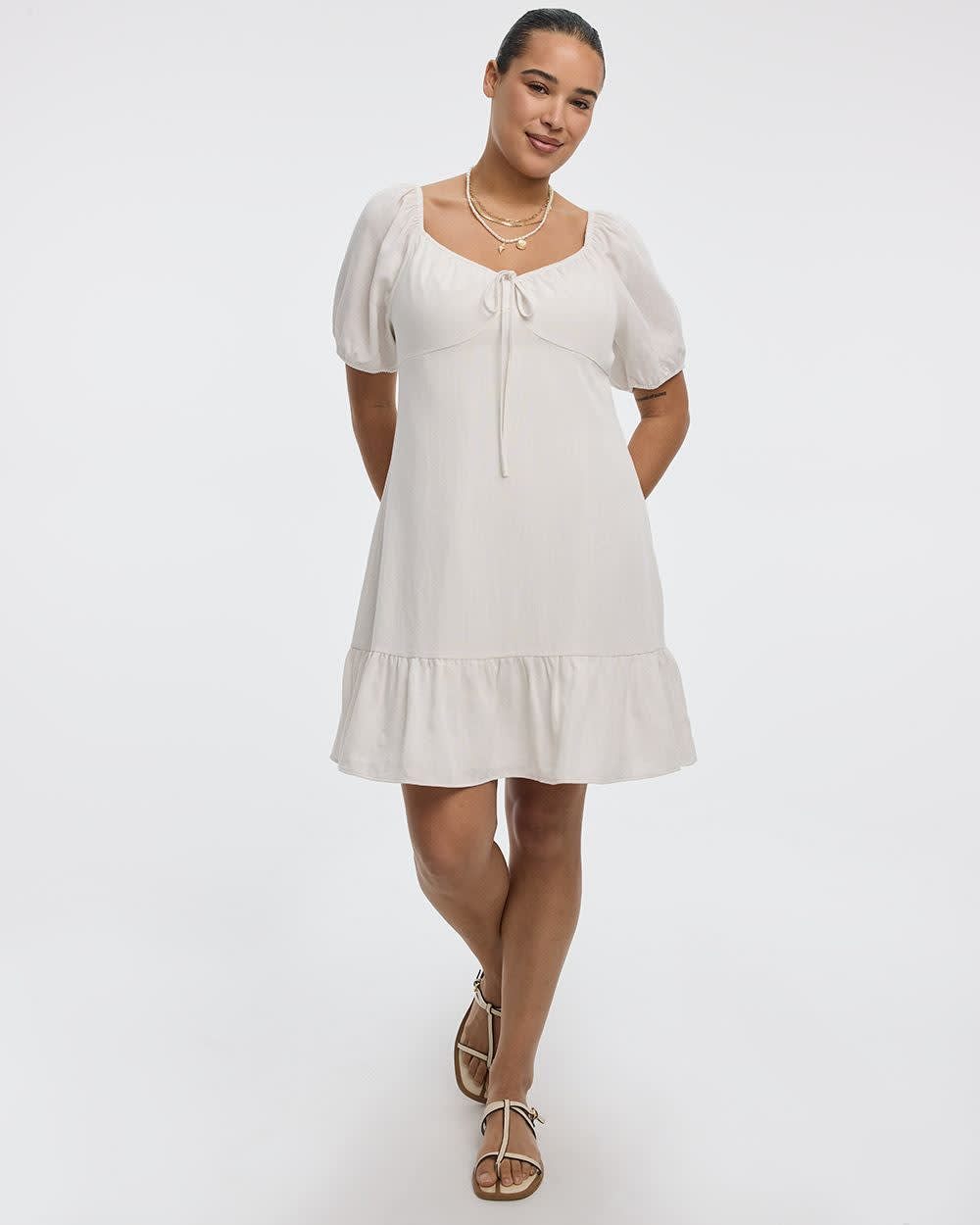 short puffy dresses Short-Puffy-Sleeve Dress with Sweetheart Neckline | Regular