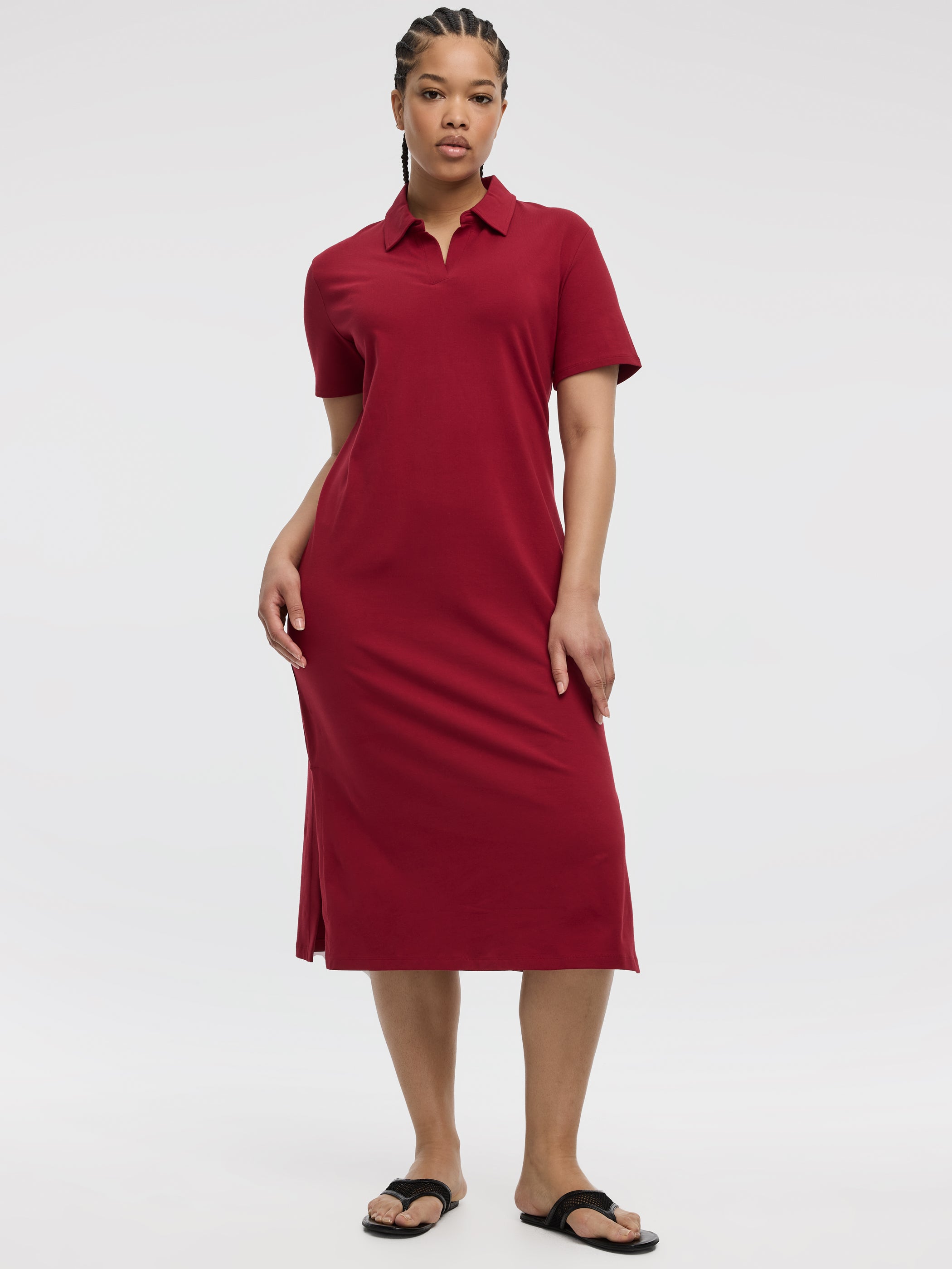 Women's Short-Sleeve Midi Polo Dress with Side Slit | Hyba – Reitmans