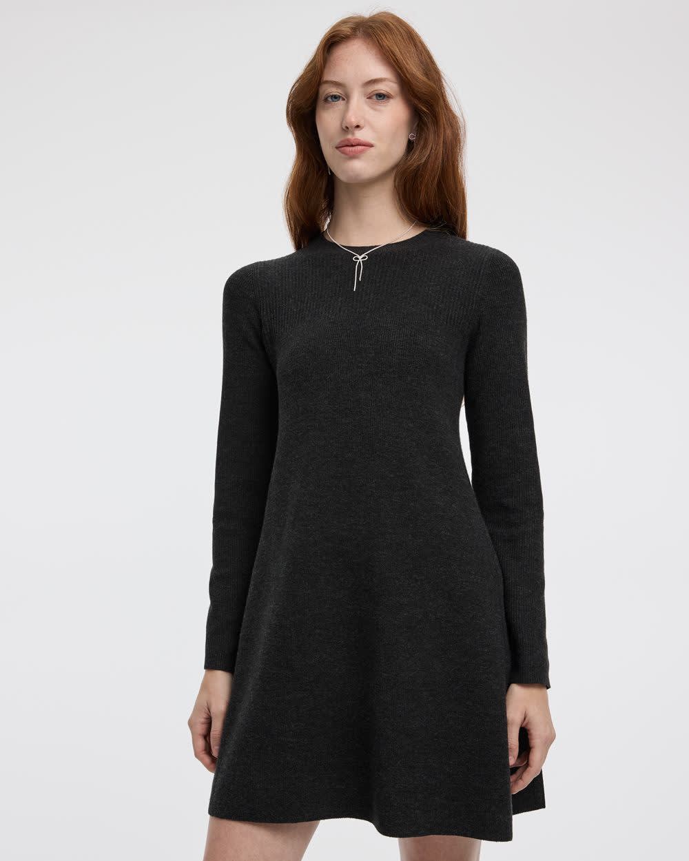 Long-Sleeve Crew-Neck Swing Sweater Dress | Regular