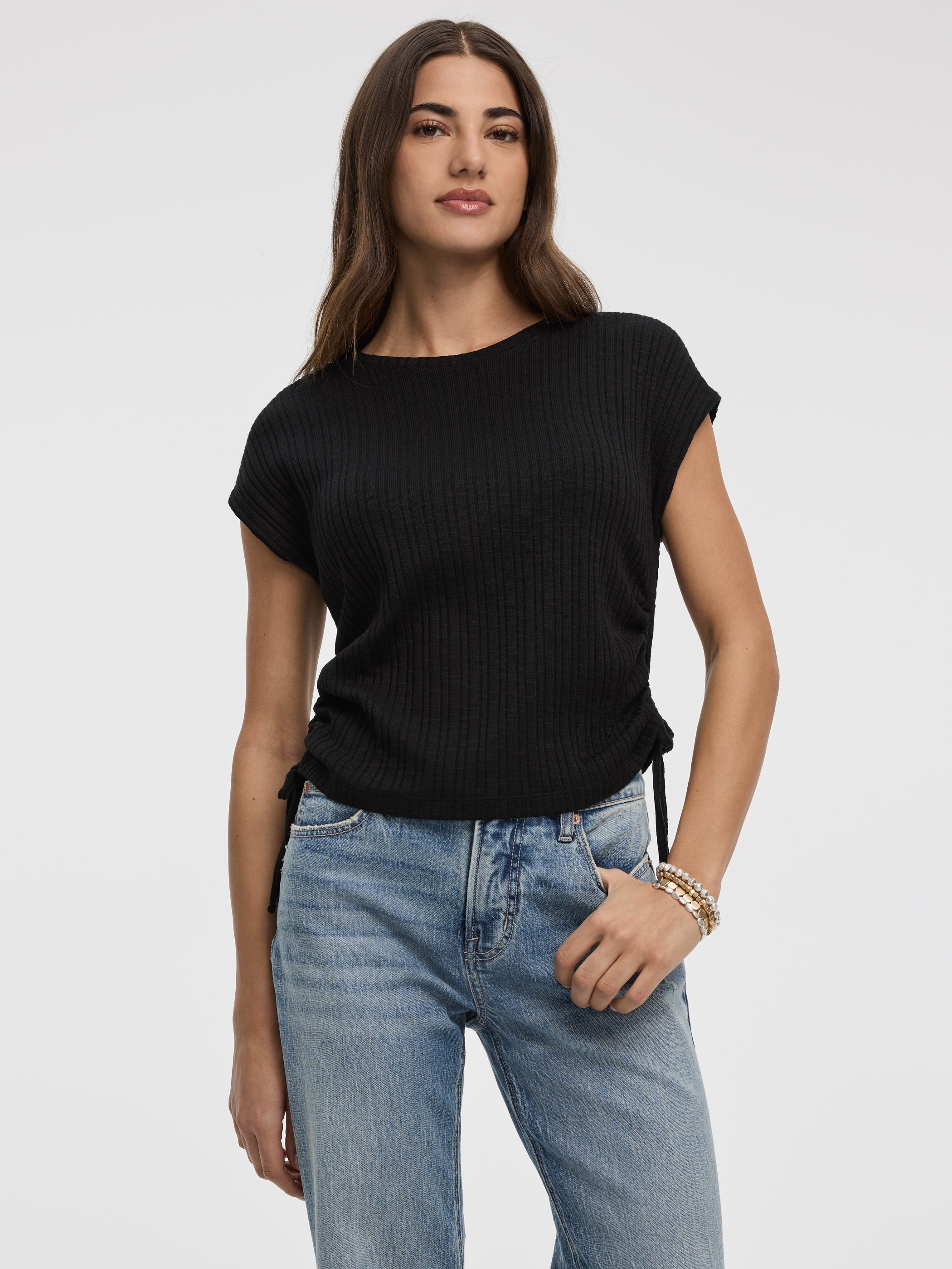 Extended-SleeveShirredTeewithDrawstrings