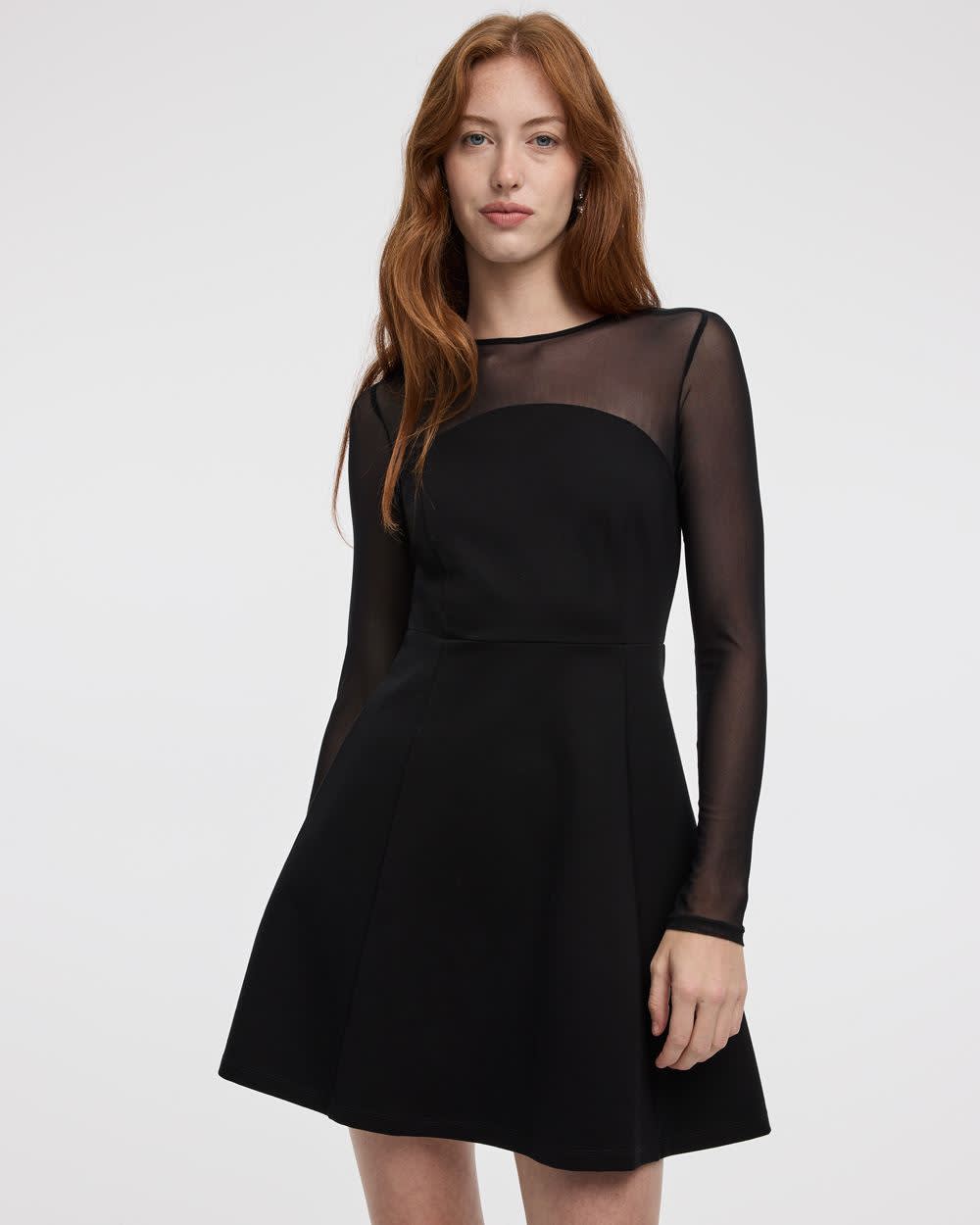 Long-Sleeve Fit-and-Flare Dress with Sheer Yoke | Regular | Reitmans