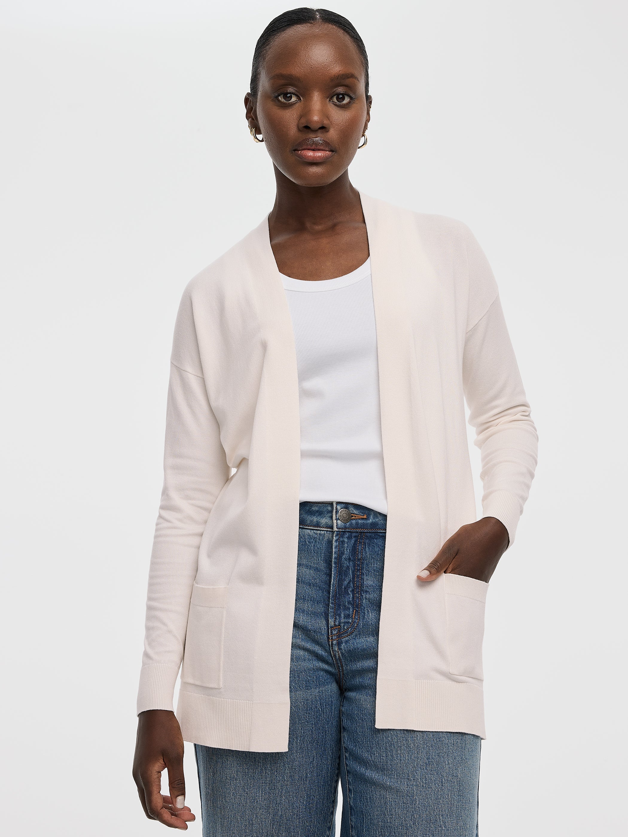 Long-Sleeve Open Cardigan with Pockets - R Essentials | Regular