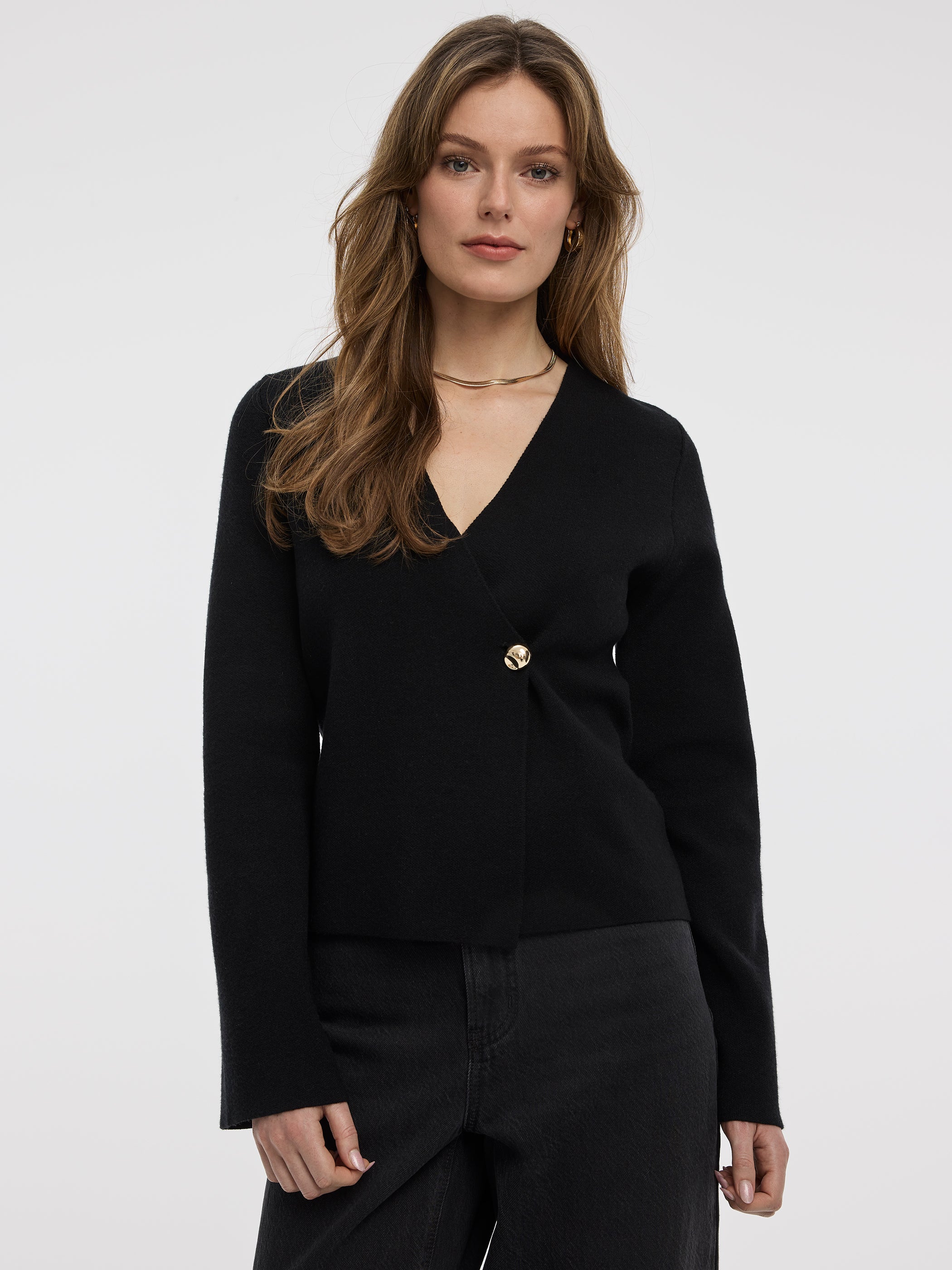 Cardigan Tricoté Femme Printemps Automne - Col V Cache-Cœur À Lacets Manches Longues - Pull Élégant