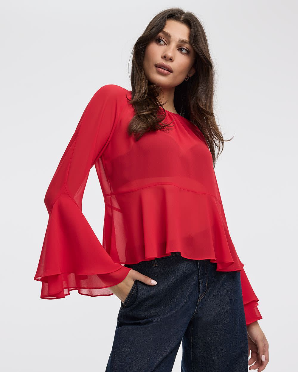 Long-Sleeve Crew-Neck Peplum Blouse | Regular | Reitmans