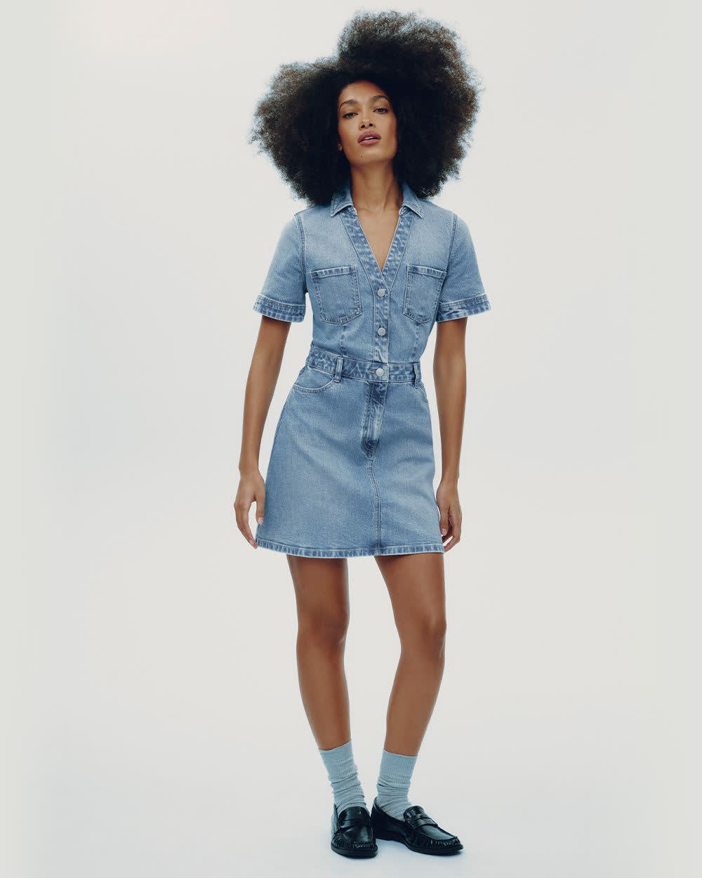 Short-Sleeve Mini Denim Dress with Pockets Reitmans Short-Sleeve Mini Denim Dress with Pockets Reitmans