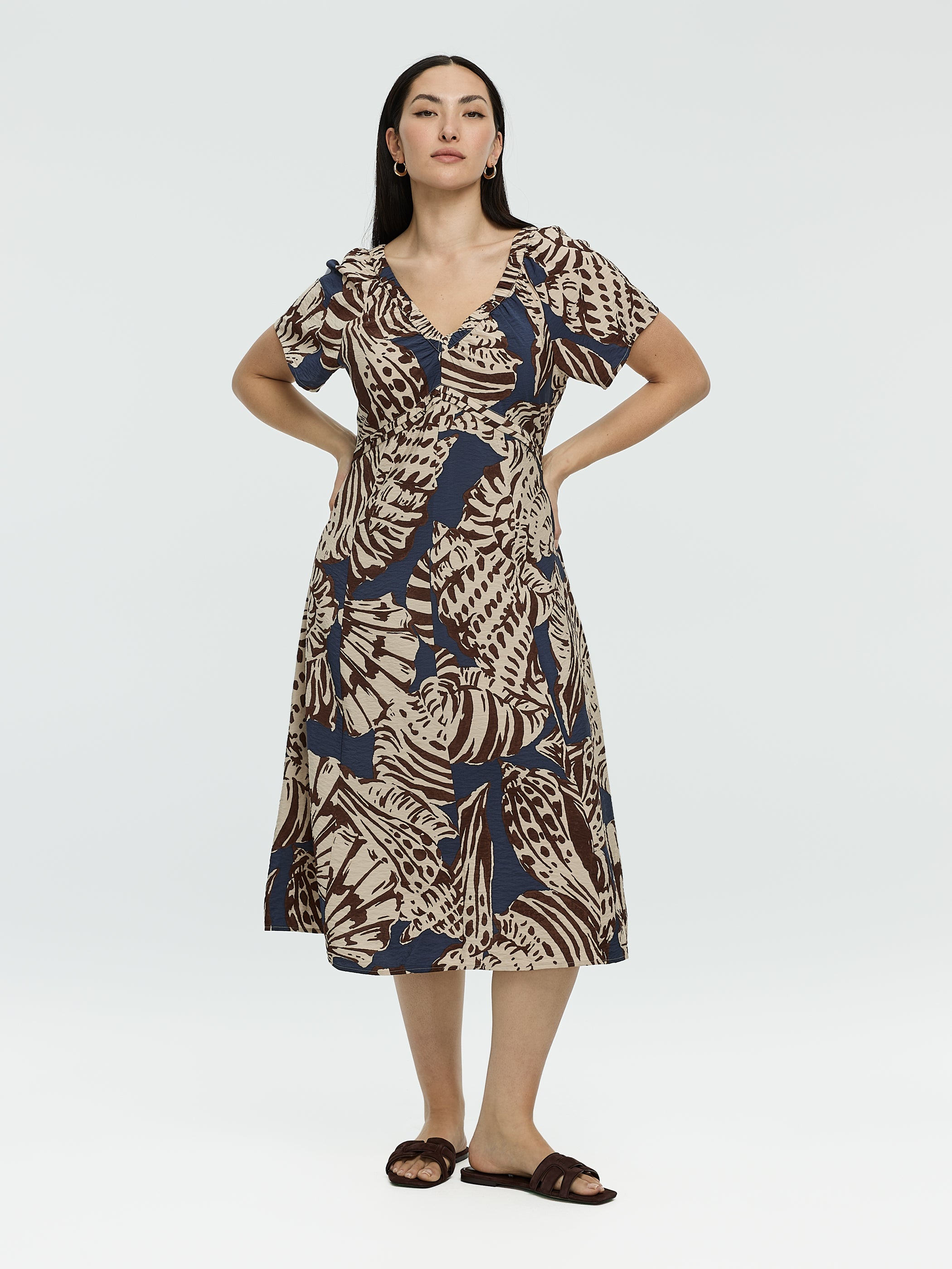 Women's Short-Sleeve V Neck Midi Dress Reitmans Women's Short-Sleeve V Neck Midi Dress Reitmans