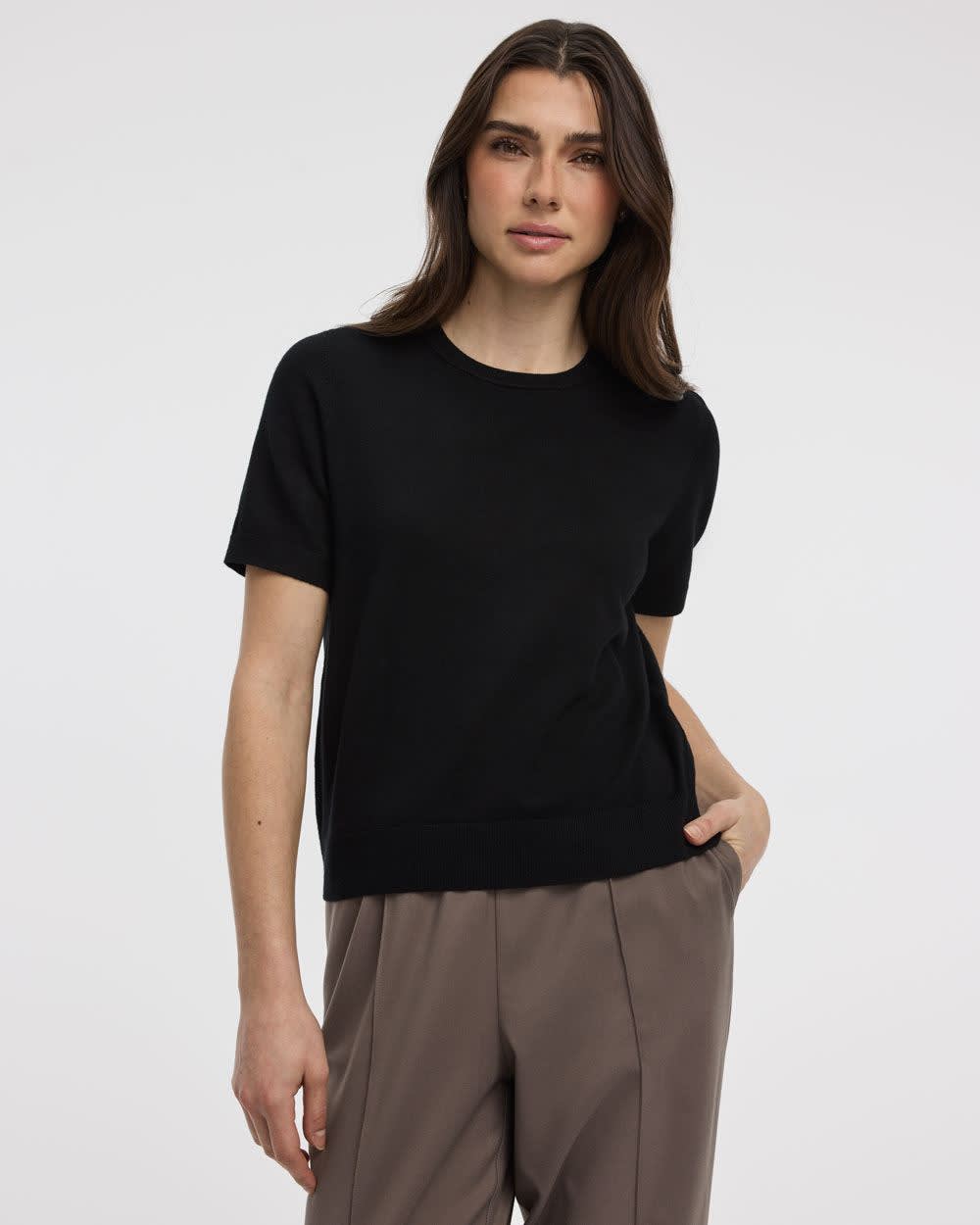 Women's Crew-Neck Sweater Tee with Stretch Knit – R Essentials