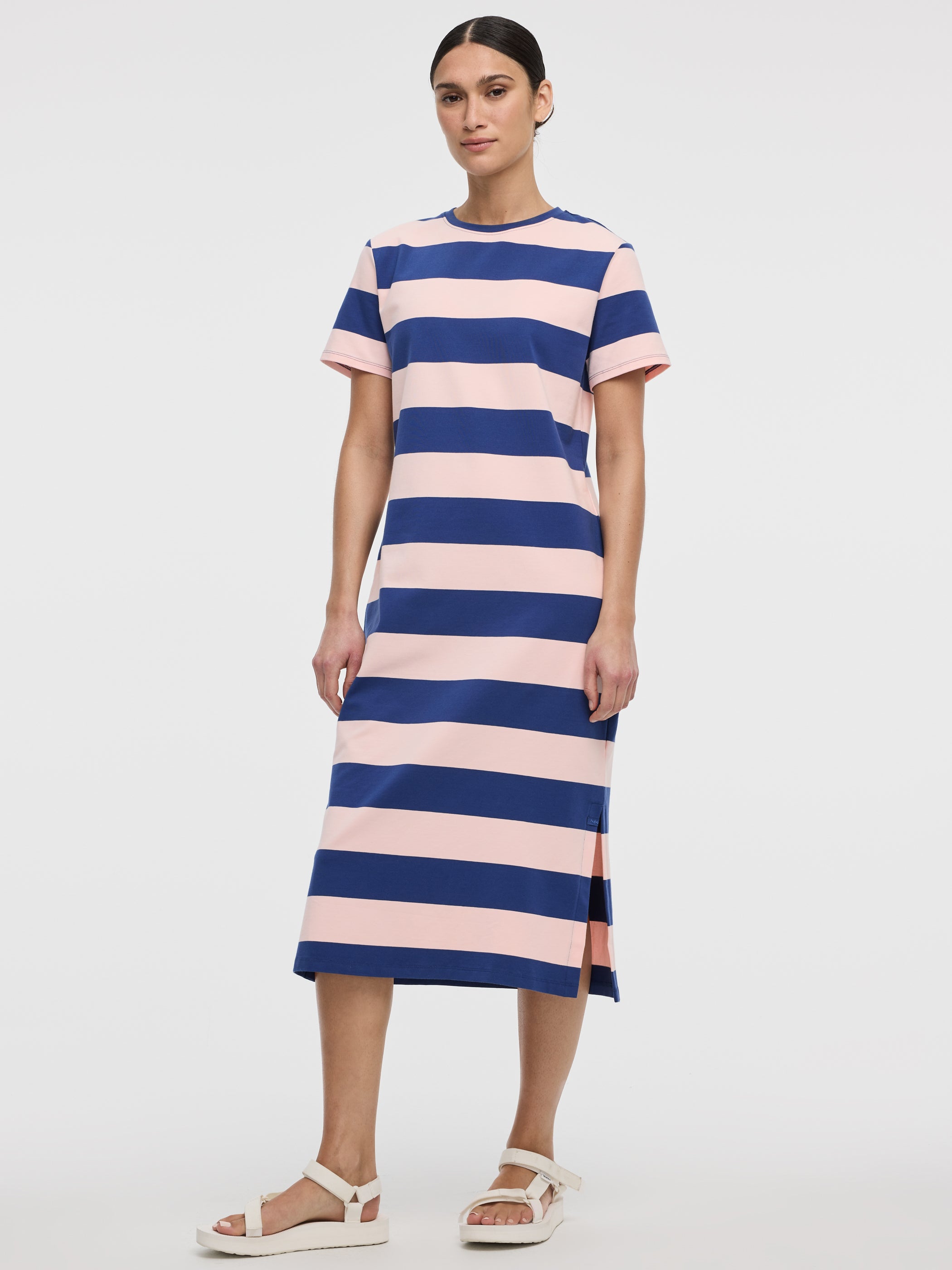 Women's Striped T-Shirt Midi Dress with Side Slits – Hyba by Reitmans