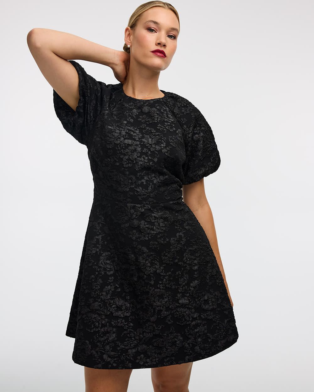 Short-Sleeve Fit-and-Flare Dress with Self-Tie in the Back | Regular
