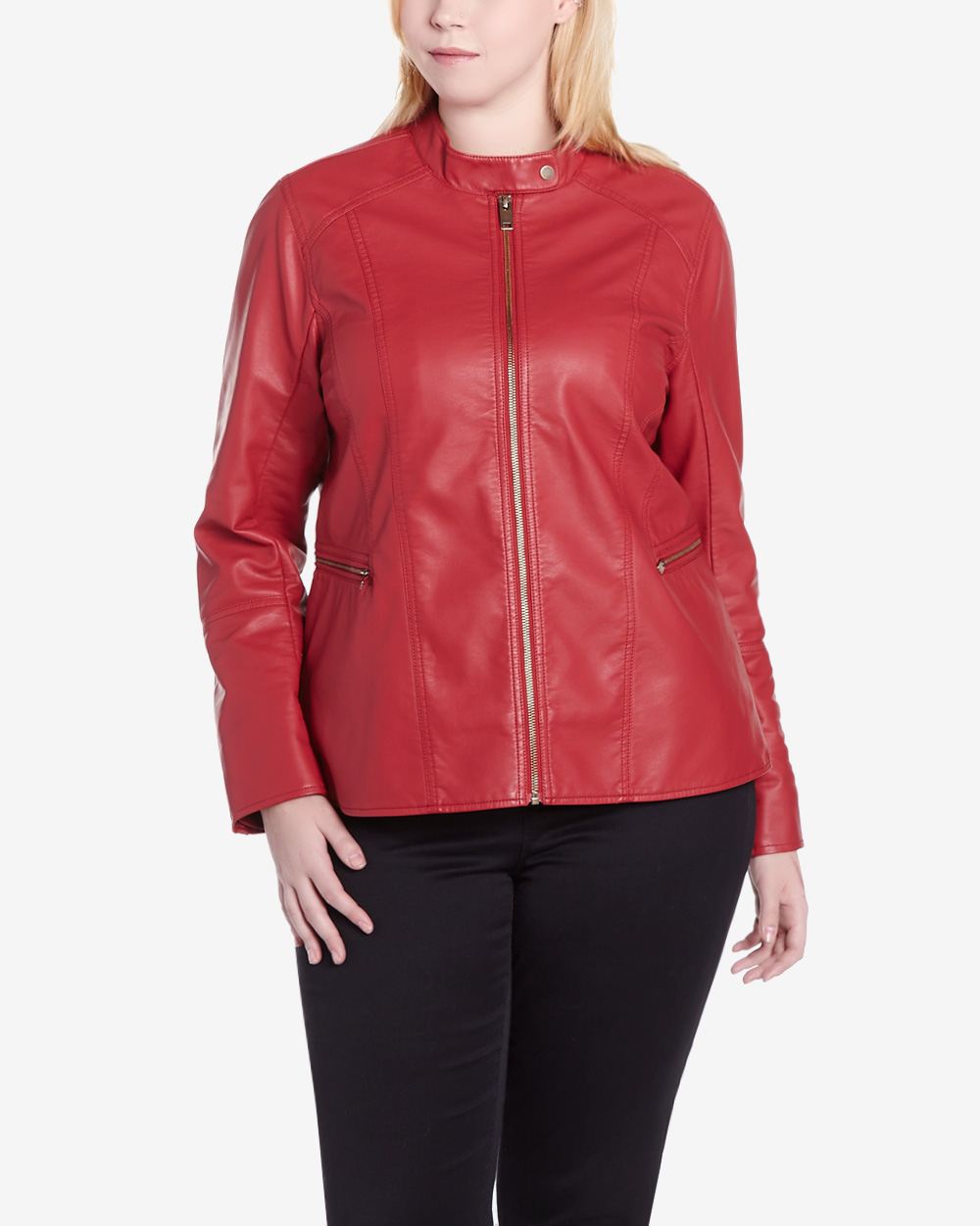 plus size red moto jacket