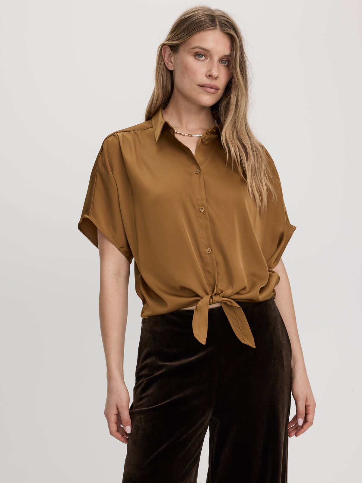 Short-Sleeve Blouse with Shirt Collar
