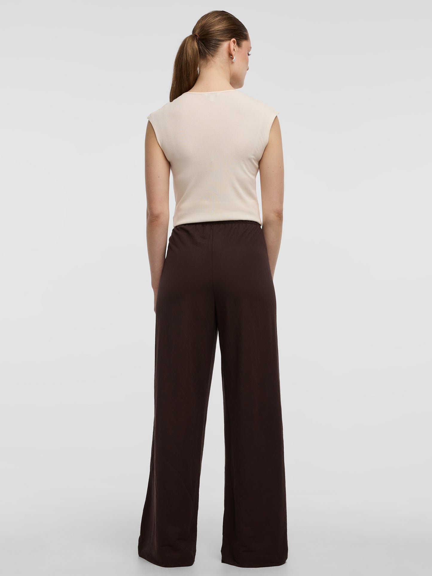 Wide-Leg High-Rise Pull-On Piqué Pant