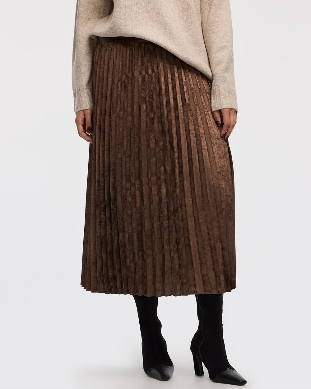 Pleated Lamé Midi Skirt