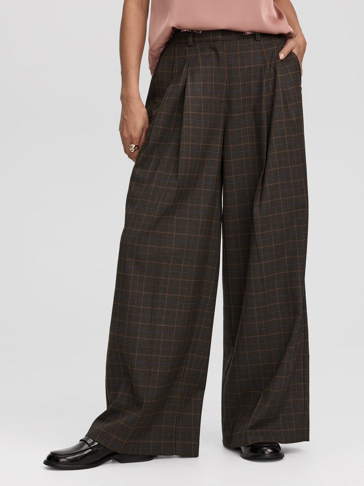 Pantalon carreauté à jambe large et taille haute - L’Intemporelle
