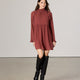 Chiffon Long-Sleeve Mock-Neck Mini Dress with Ruffles