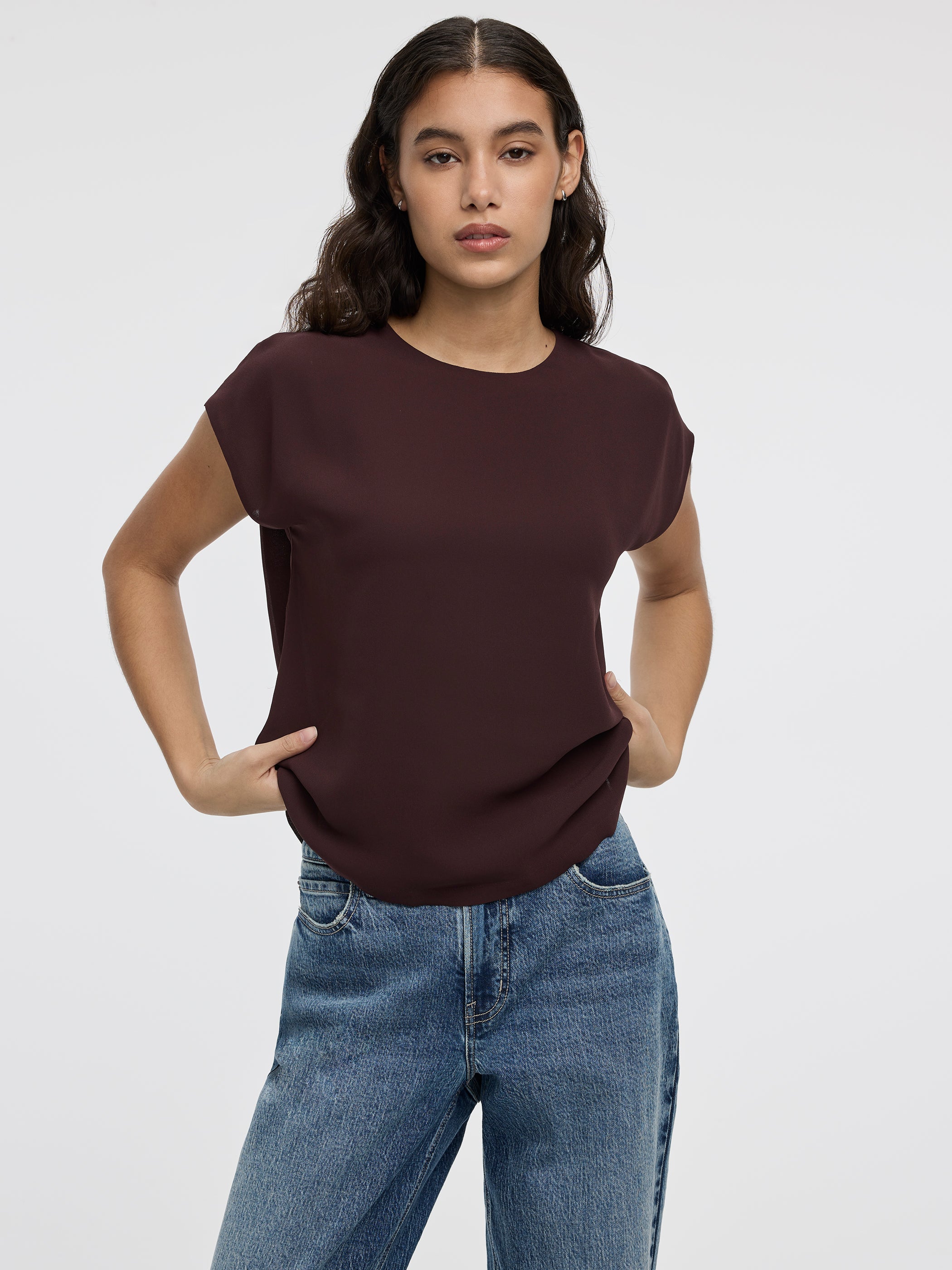 Short-Sleeve Crew-Neck Blouse