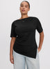Short-Sleeve Shirred Top with Asymmetrical Hem