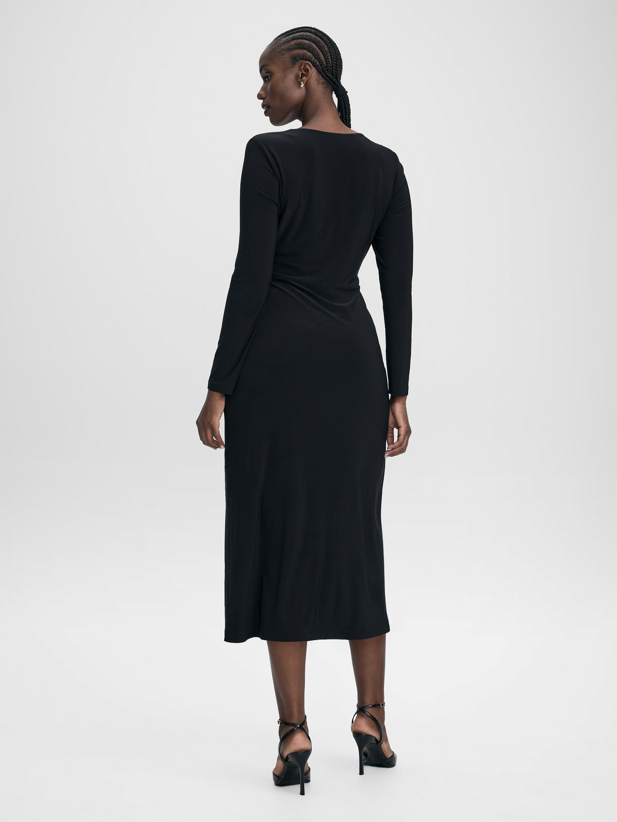 Long-Sleeve Bodycon Midi Dress with Wrap Skirt