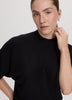Merino-Blend Short-Sleeve Mock-Neck Sweater