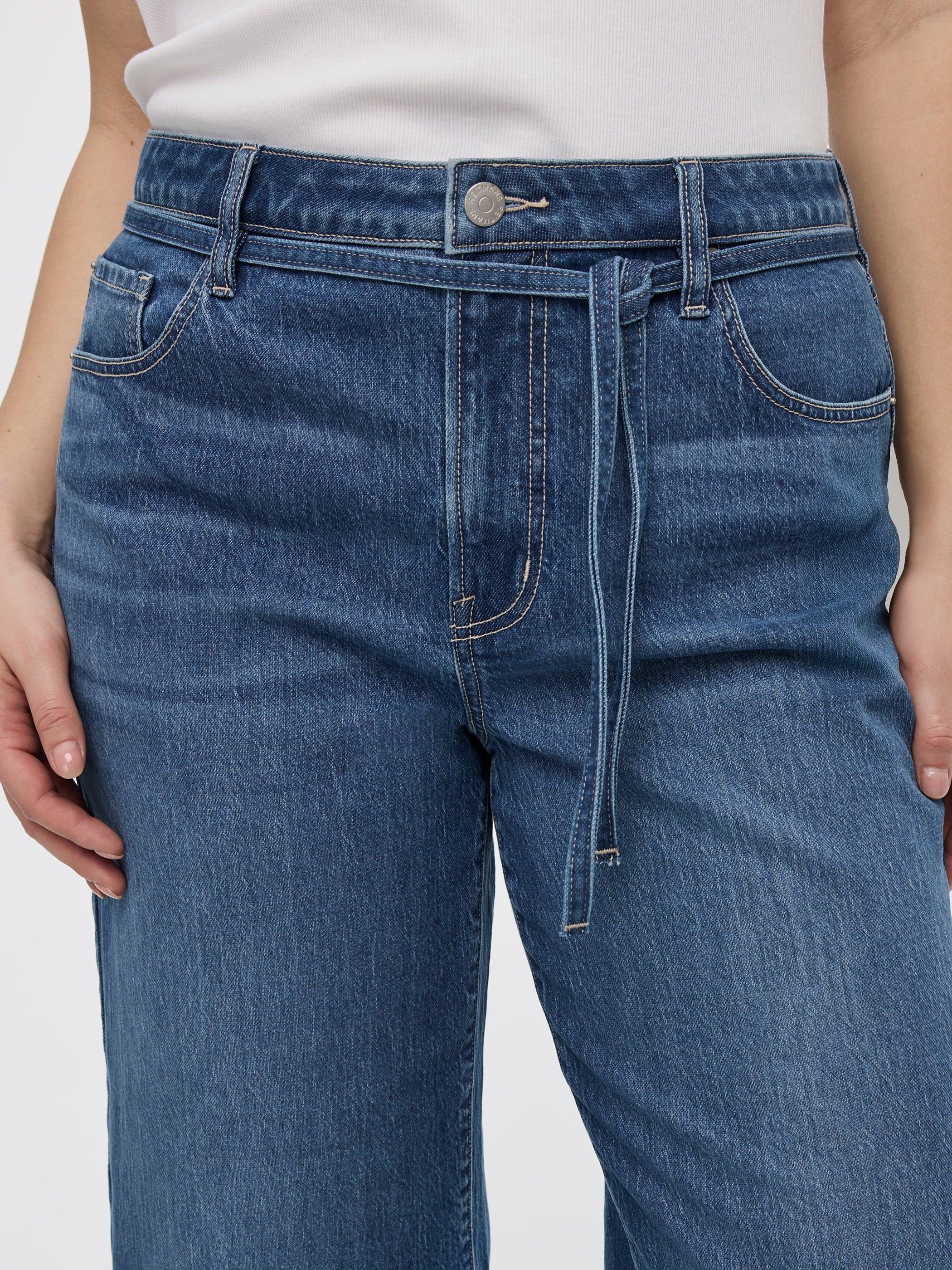 Wide-Leg High-Rise Cropped Jean with Sash