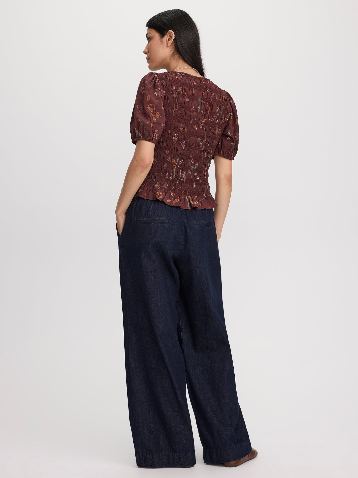 Smocked Blouse with Short Bubble Sleeves