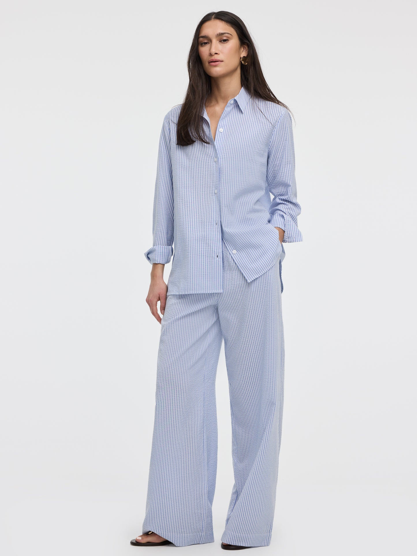 Striped Wide-Leg Seersucker Pant