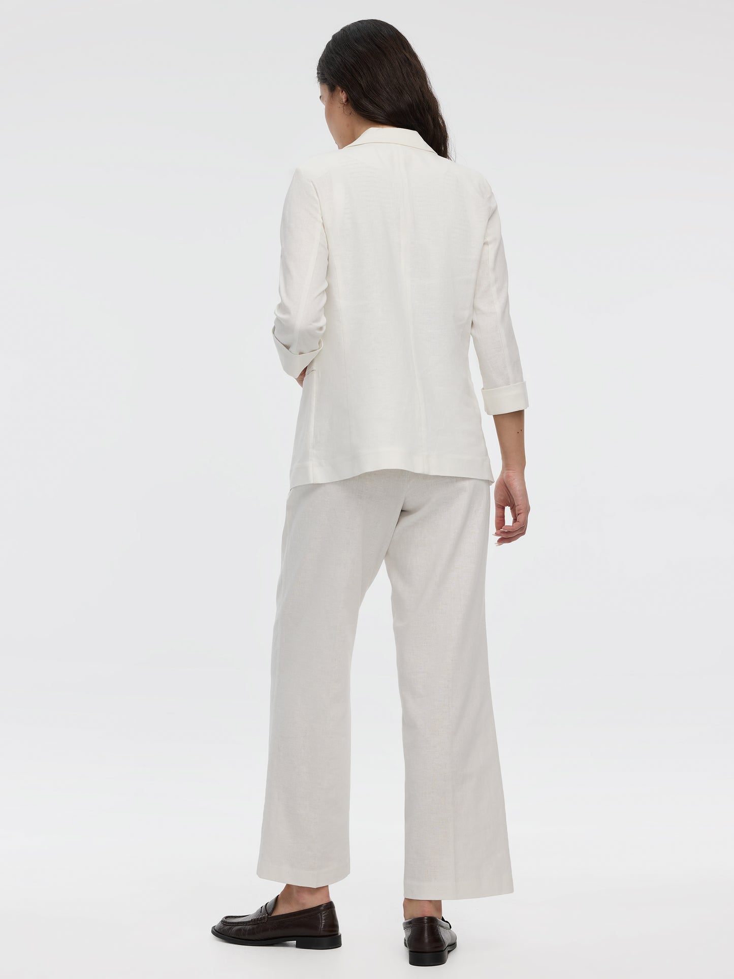 Open Linen Blazer with 3/4 Sleeves