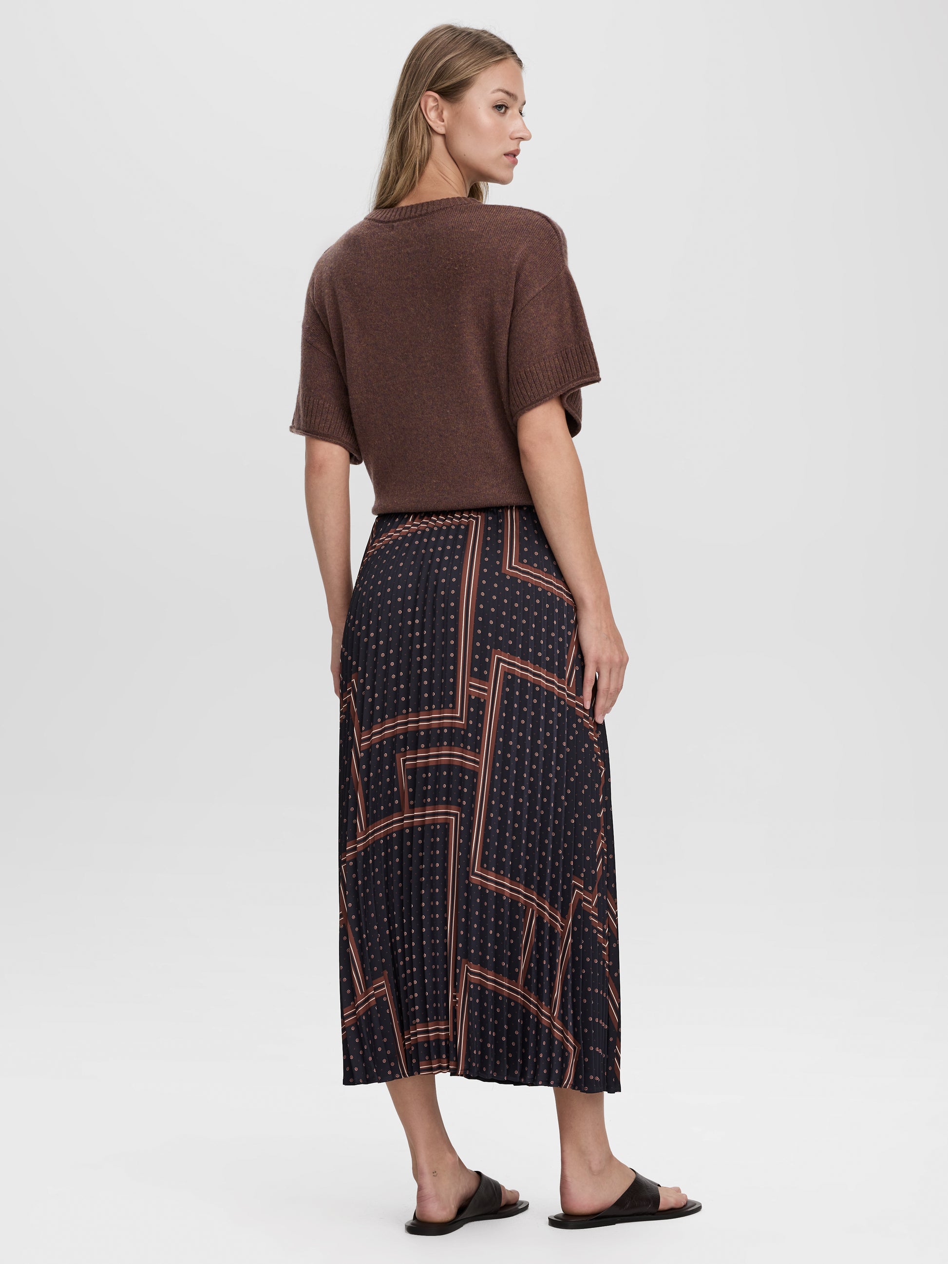 Pleated Satin Midi Skirt