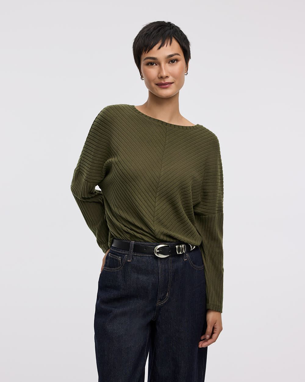 Long-Sleeve Crew-Neck Snit Top