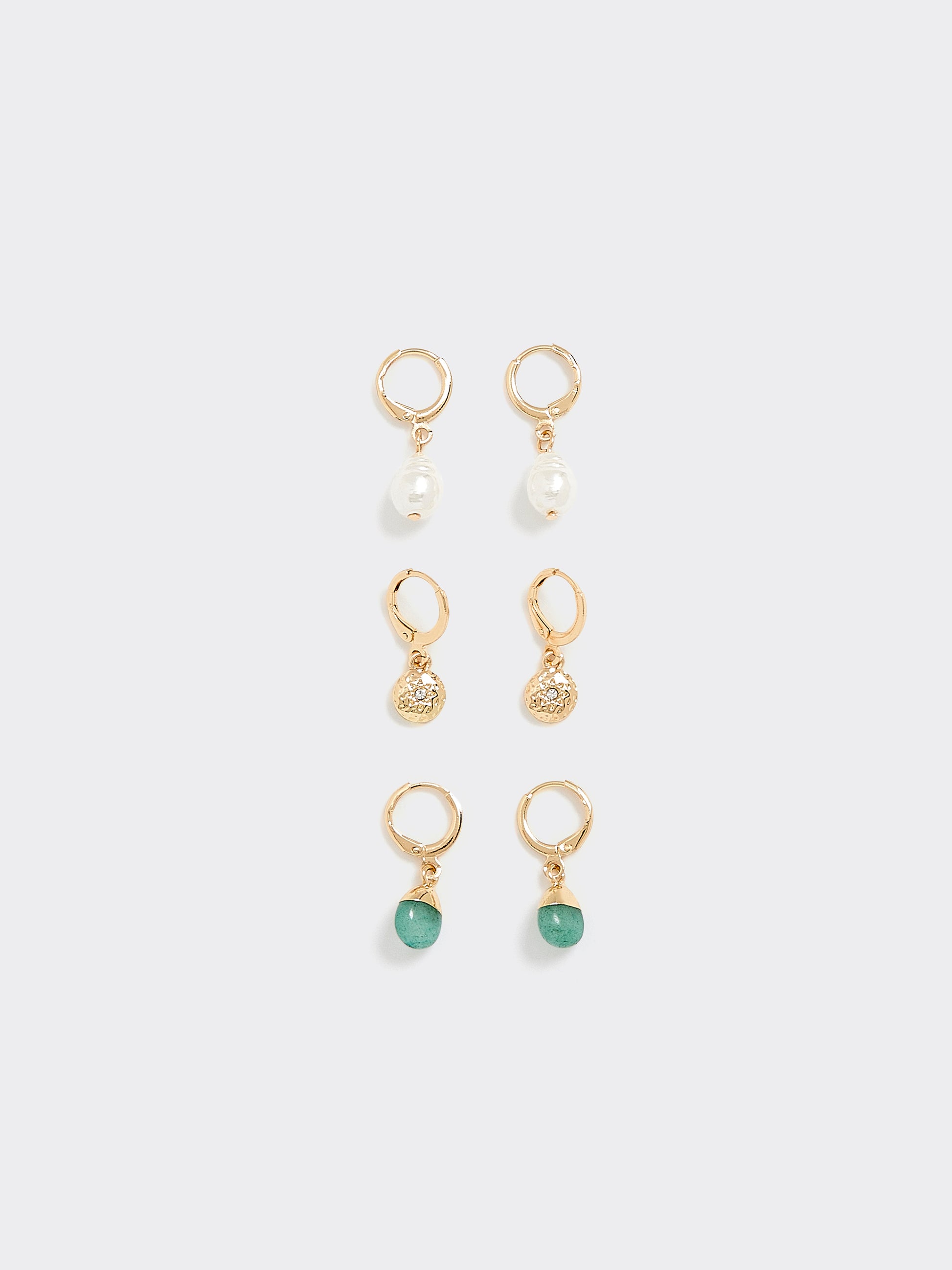 Ladies Metal Imitation Earrings Set – 3 Pairs Hoop & Pendant