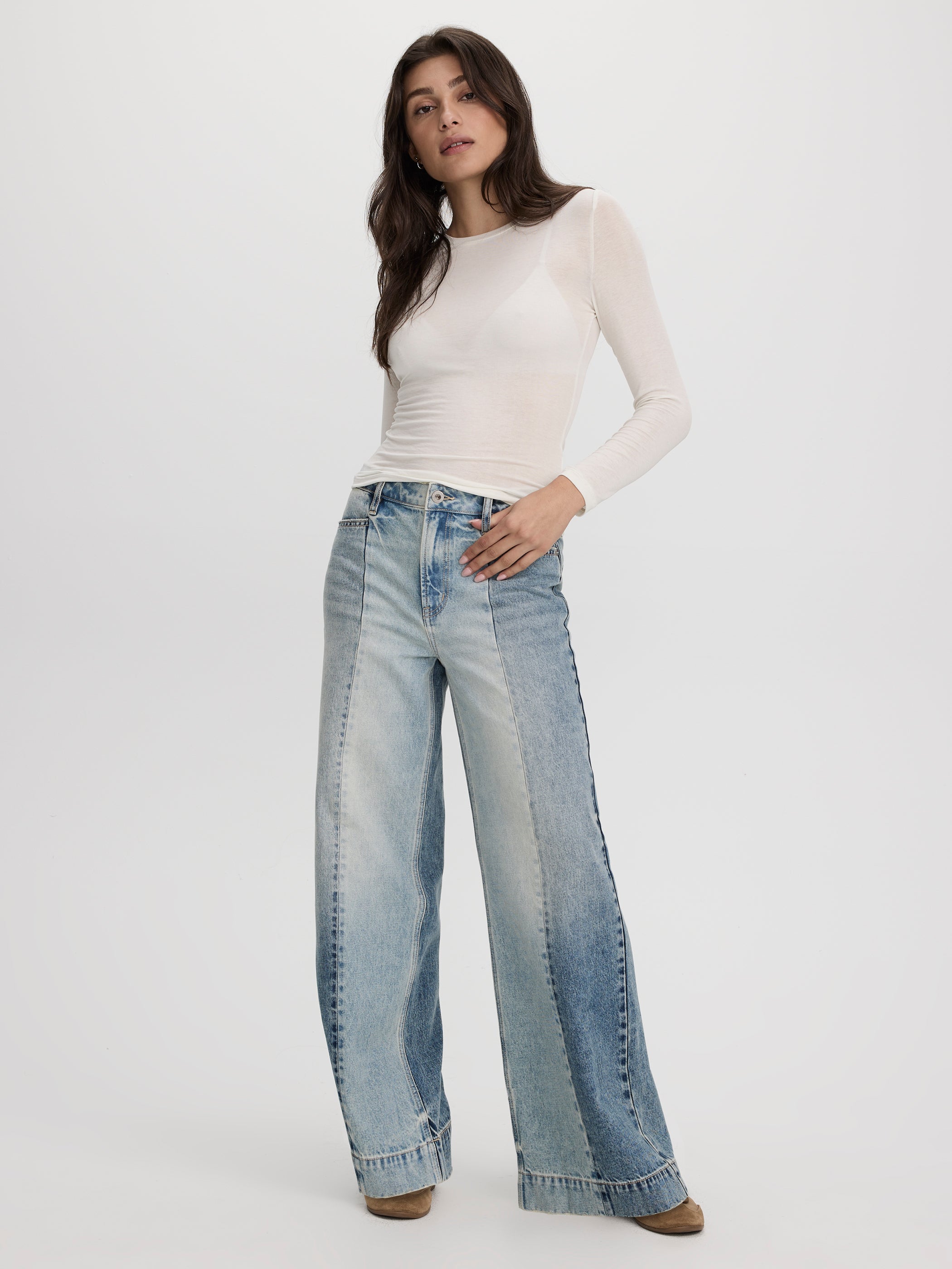 Wide-Leg High-Rise Jean with Elastic Waist
