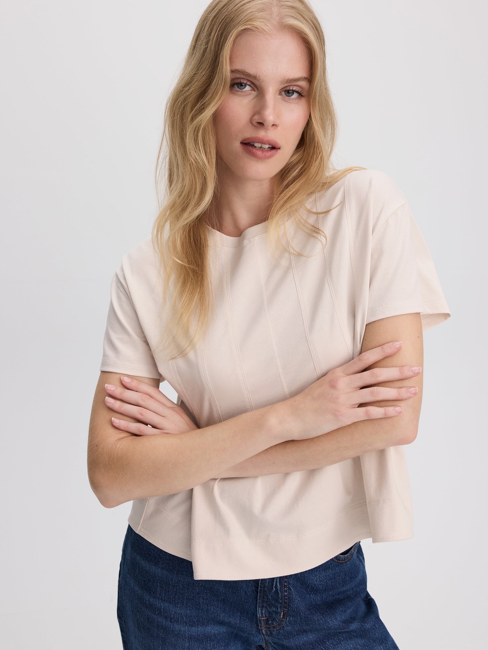 Short-Sleeve Crew-Neck Peplum Blouse