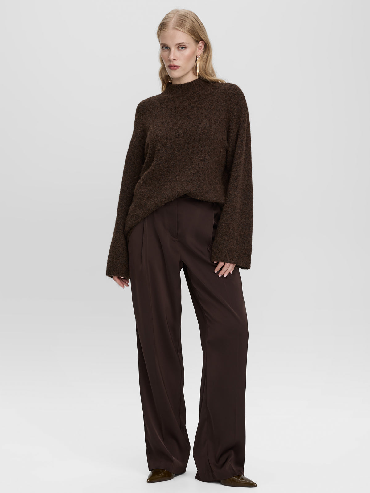 Satin Straight-Leg Mid-Rise Pants