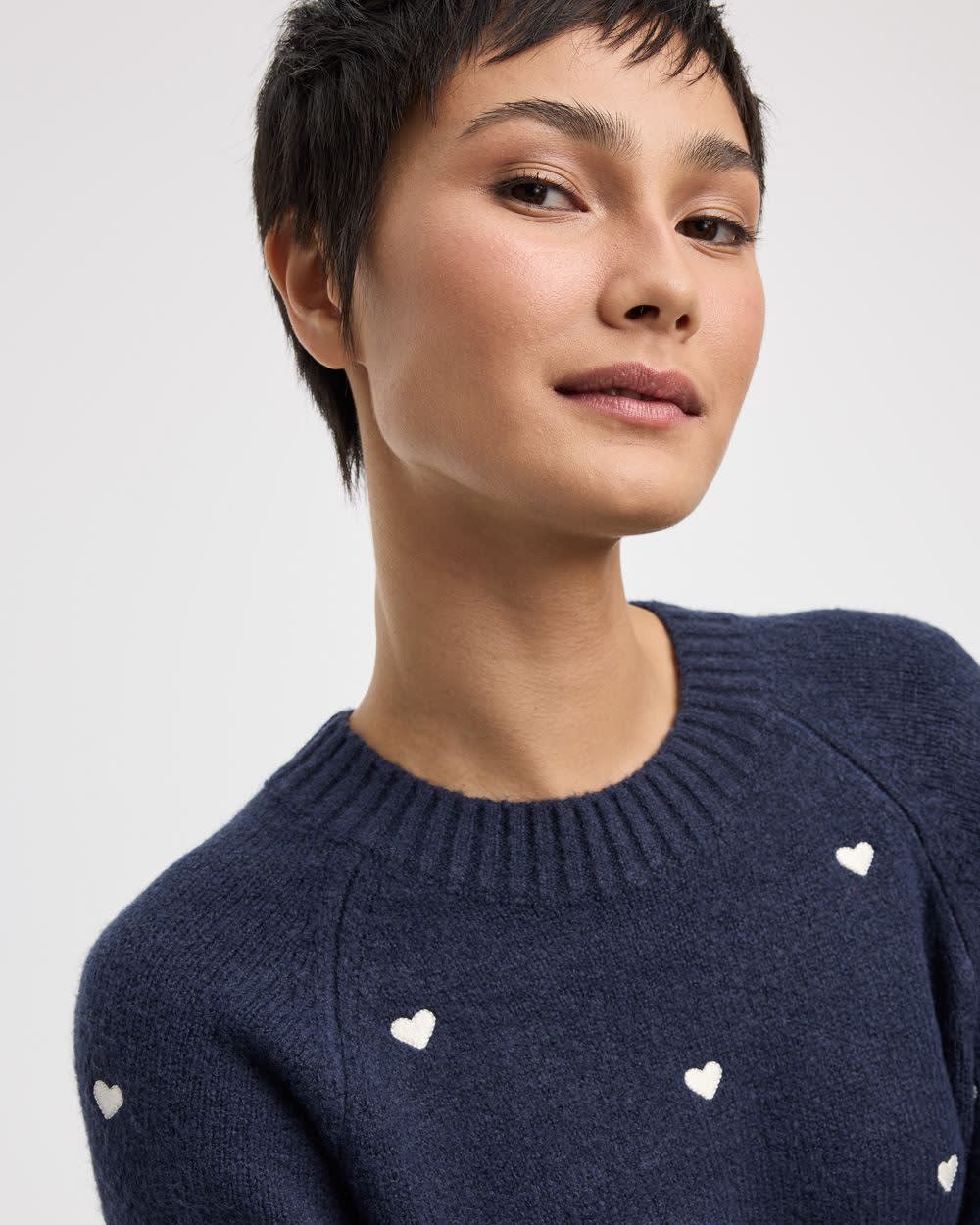 Long-Sleeve Crew-Neck Pullover with Hearts