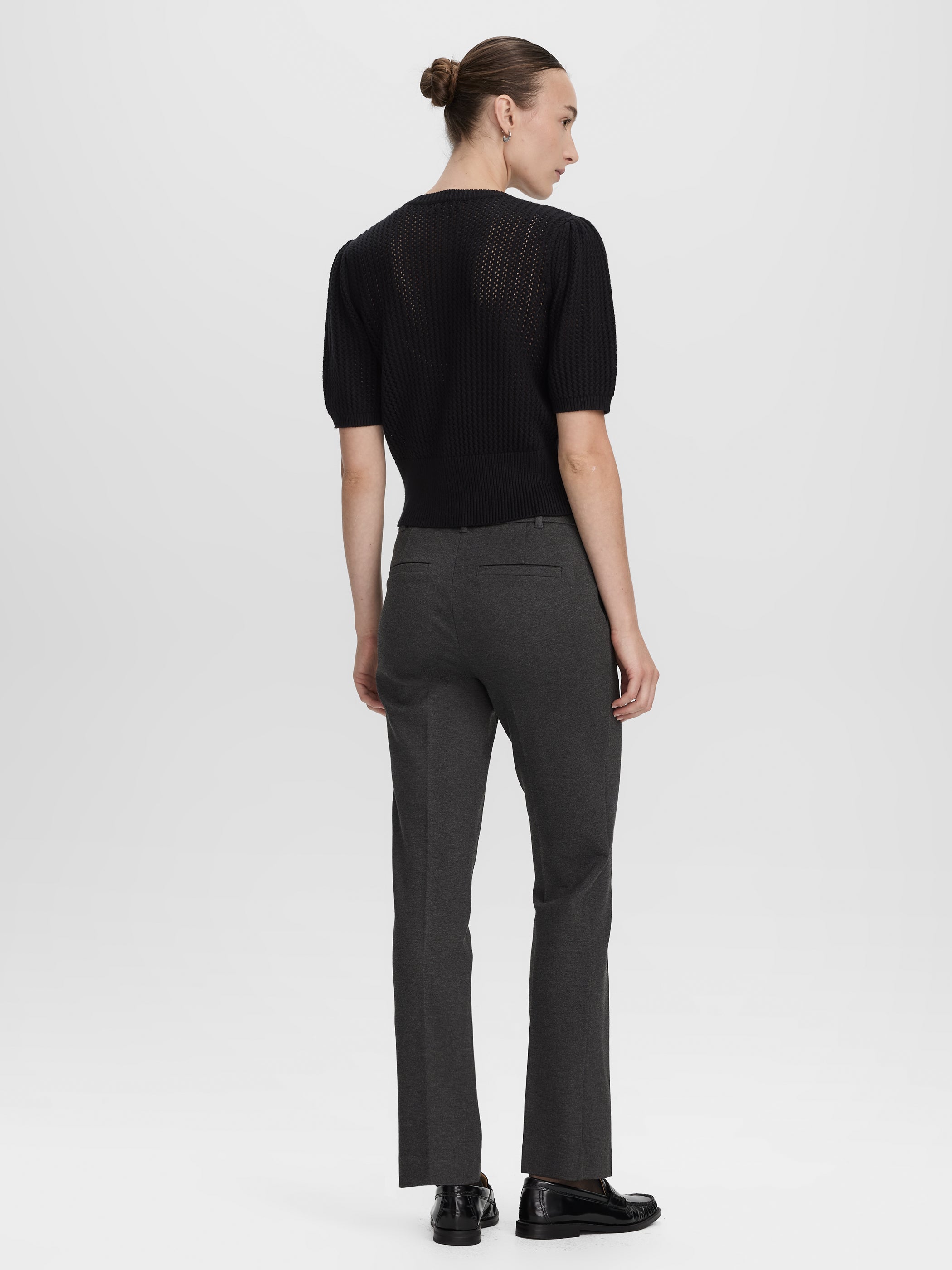 Short-Sleeve Crew-Neck Cardigan with Pointelle Stitches