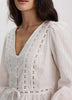 Long-Sleeve V-Neck Blouse with Lace Trims