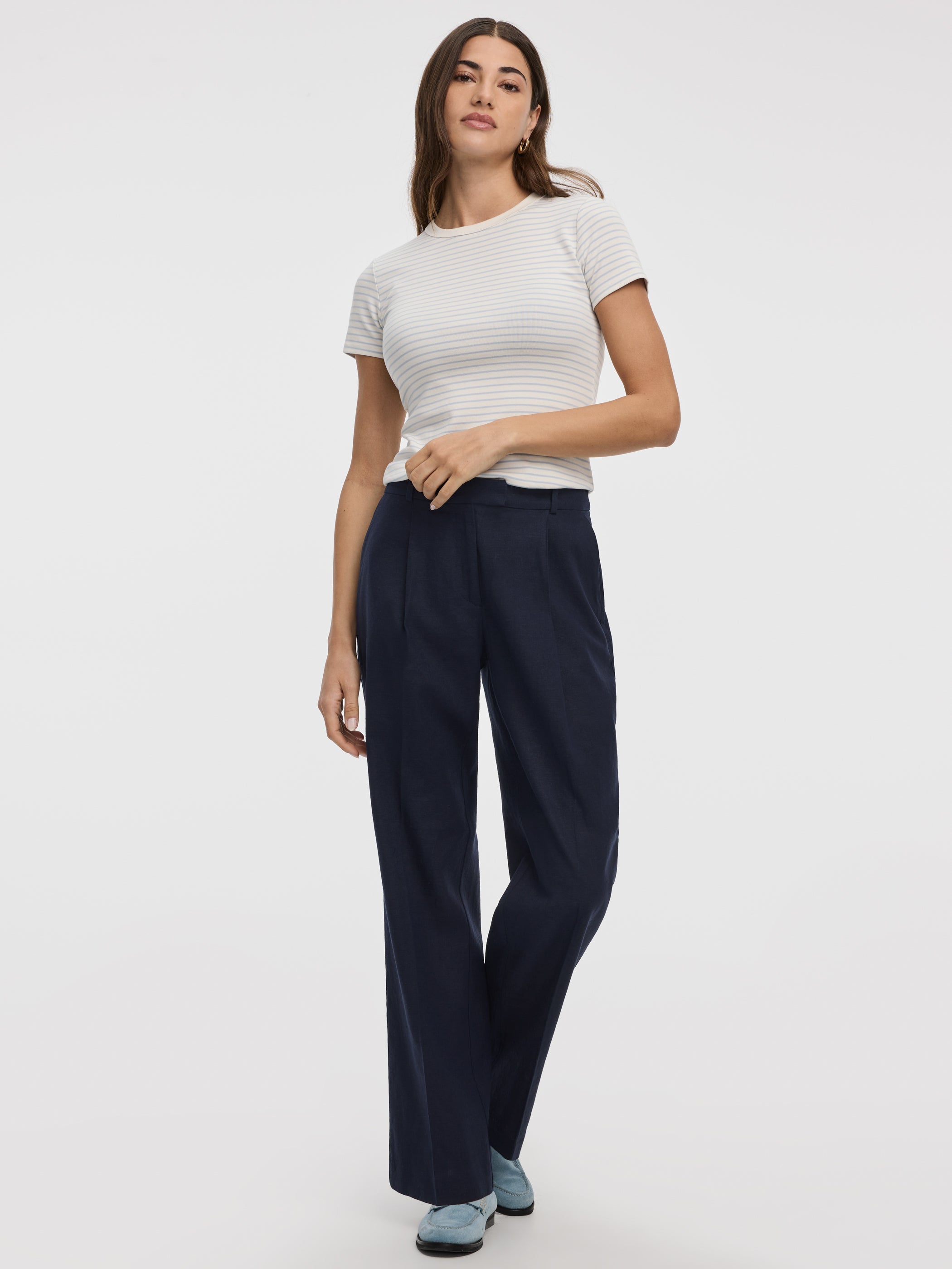 Linen-Blend Straight-Leg High-Rise Pant