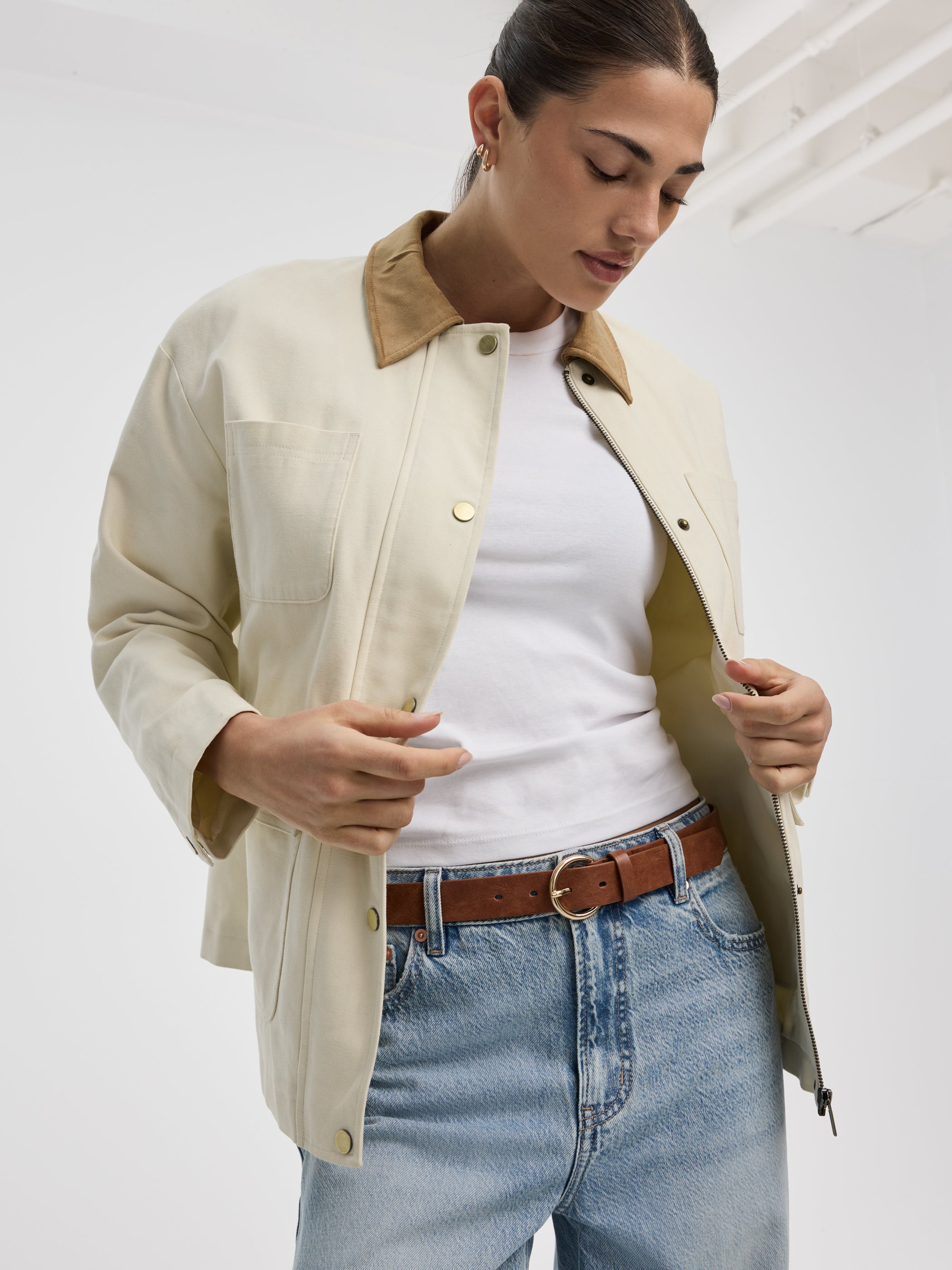 Women's Canvas Jacket with Suede Collar – Hyba by Reitmans