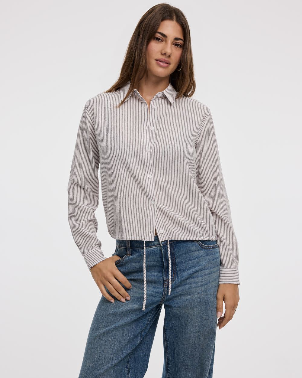 Blouse boutonnée à manches longues en tissu gaufré