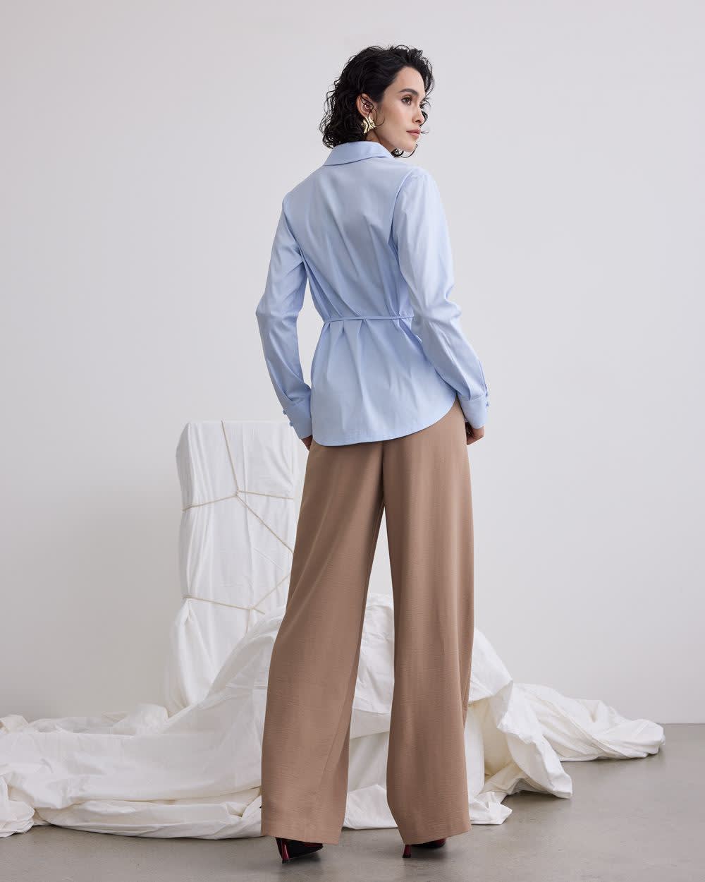 Long-Sleeve Poplin Shirt with Self-Tie Sash