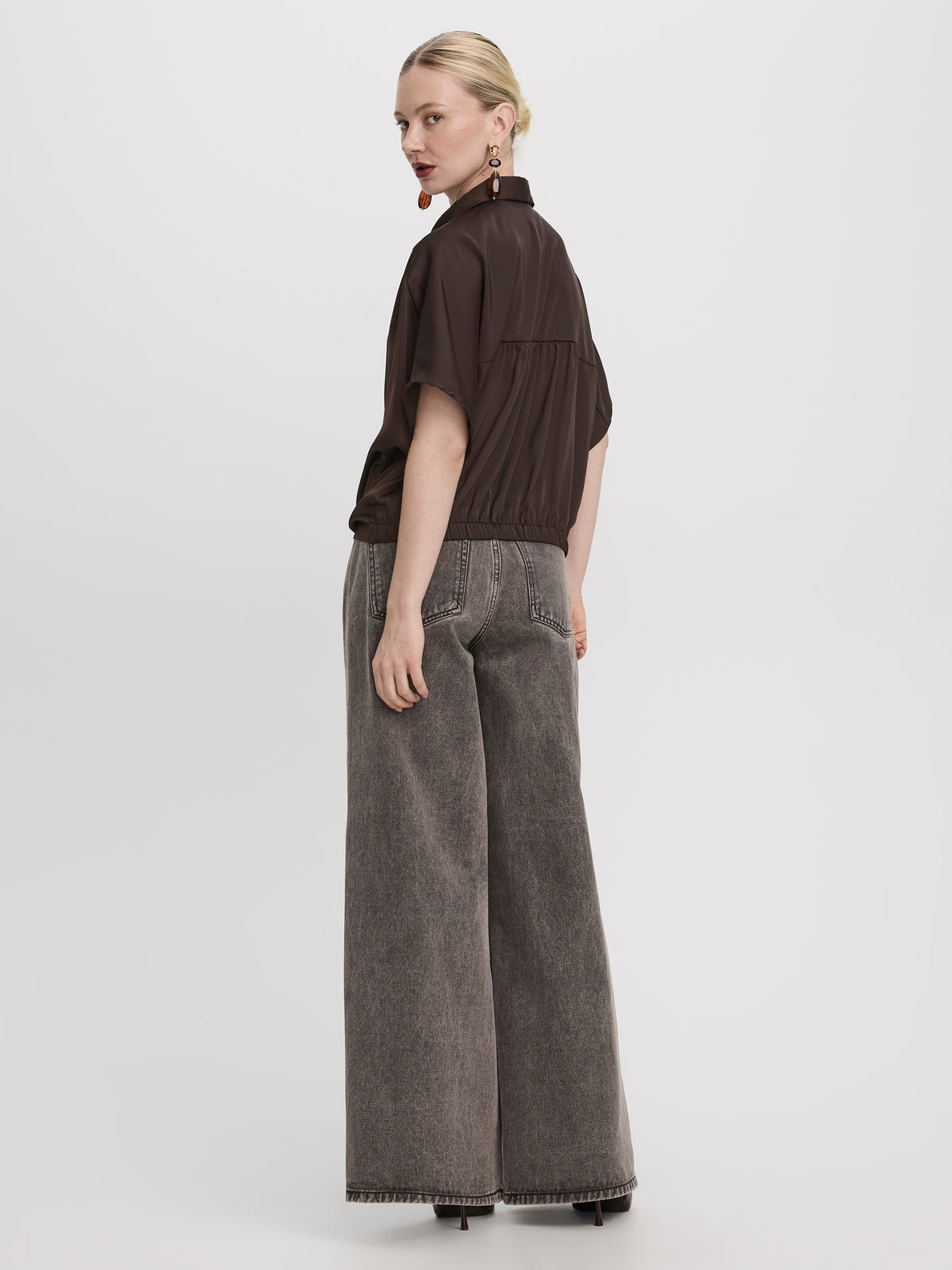 Short-Sleeve Blouse with Shirt Collar