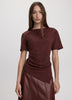 Short-Sleeve Shirred Top with Asymmetrical Hem