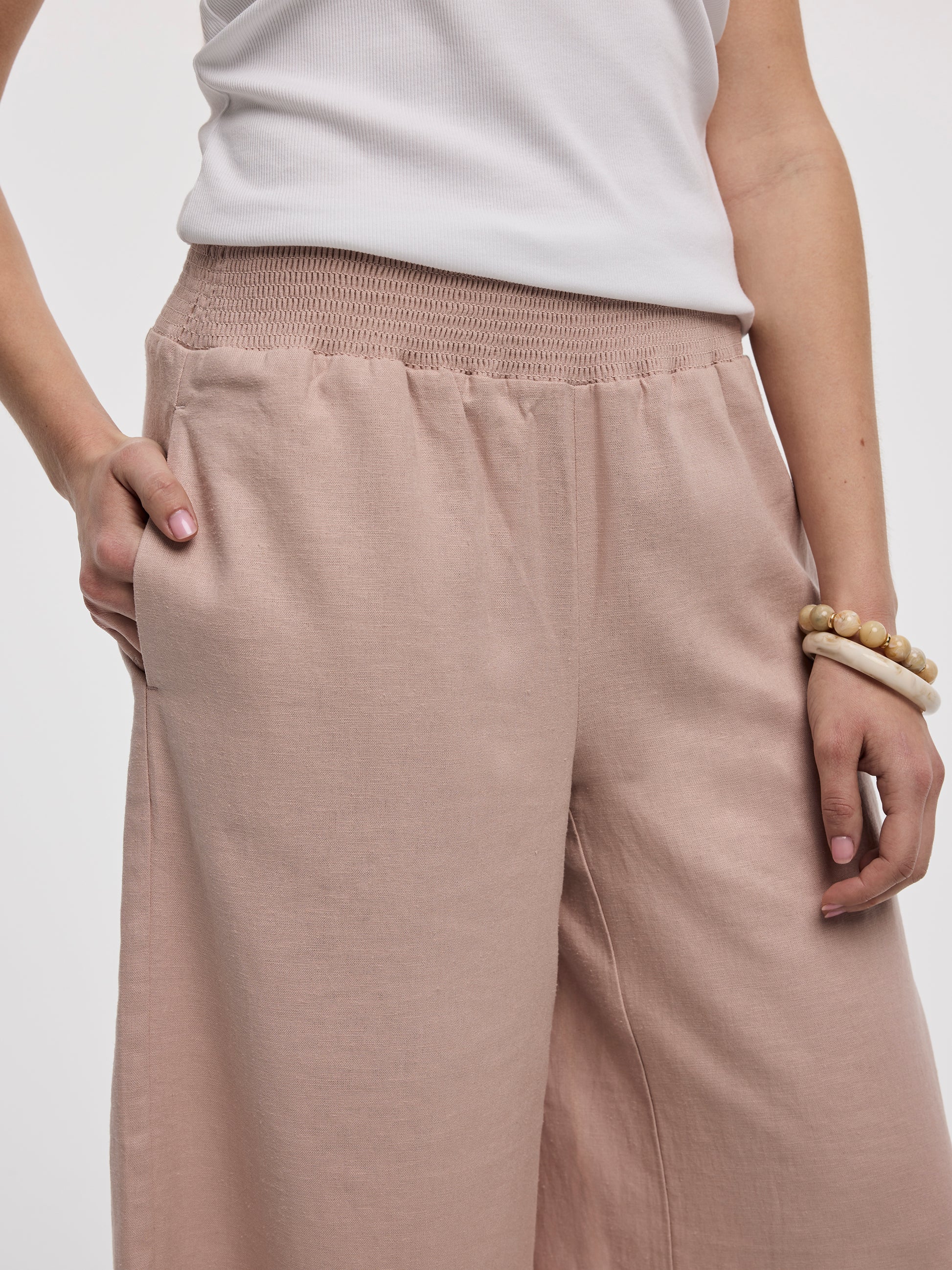 Cropped Wide-Leg Linen-Blend Pant