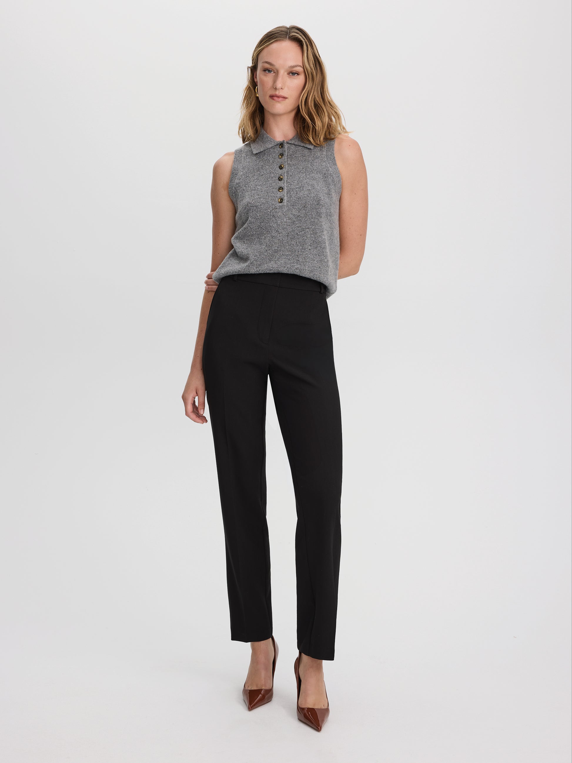High-Rise Straight Woven Pant with Pleats – Ladies Collection