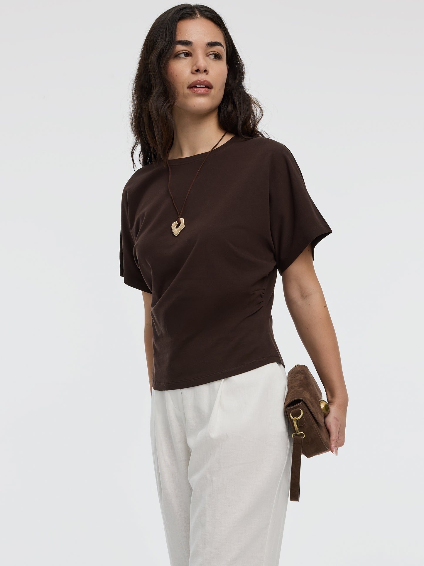Short-Sleeve Crew-Neck Tee with Shirred Sides