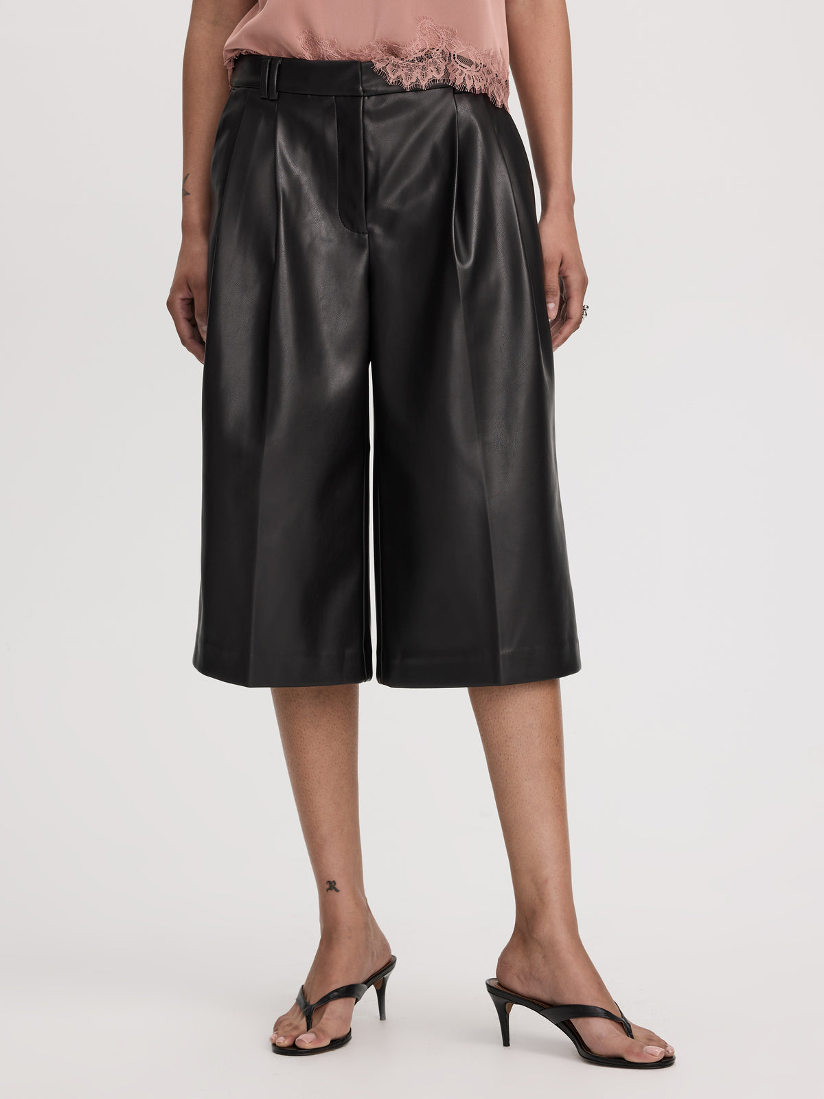 Faux-Leather High-Rise Bermuda