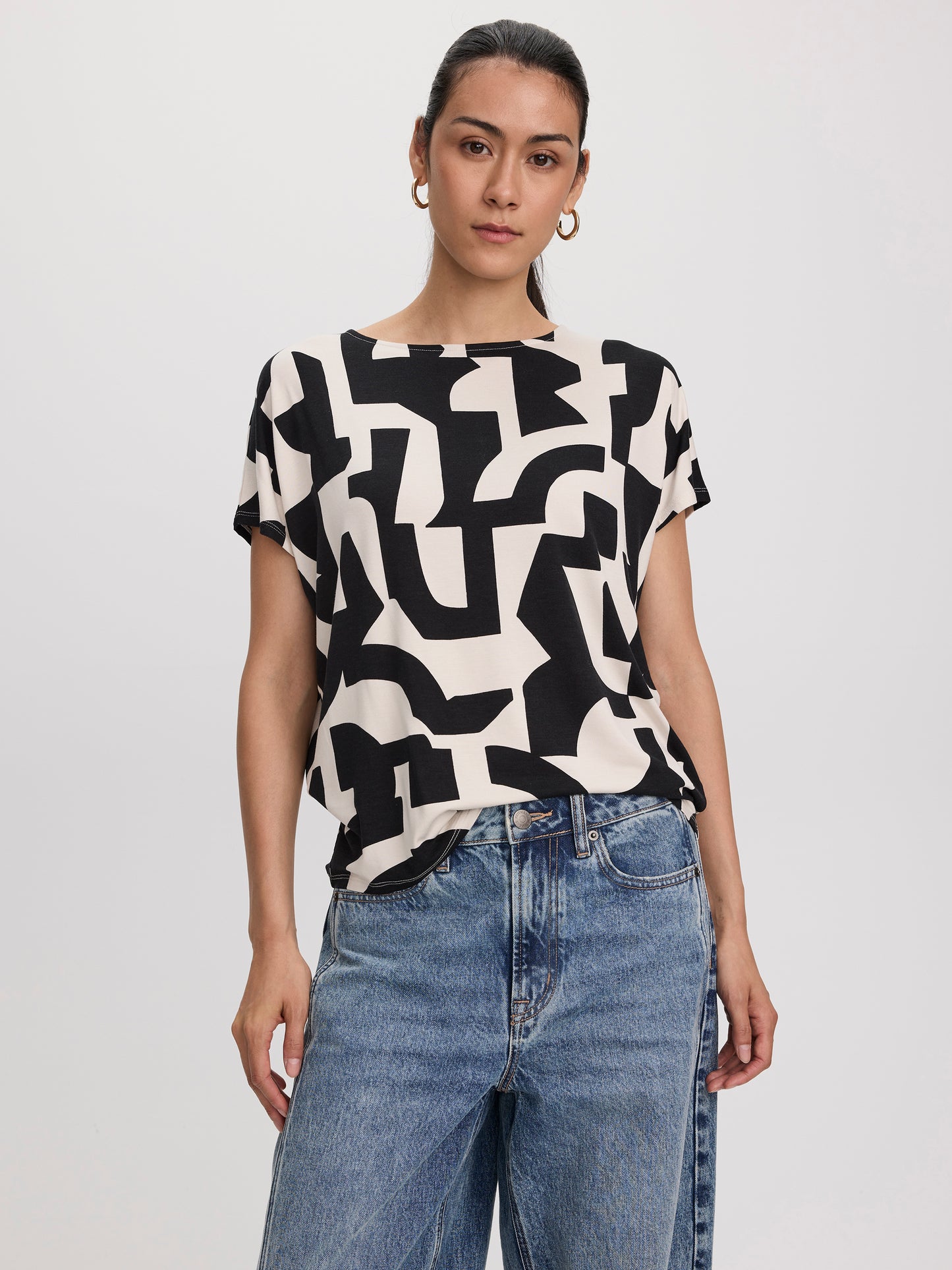 Short-Dolman-Sleeve Boat-Neck T-Shirt