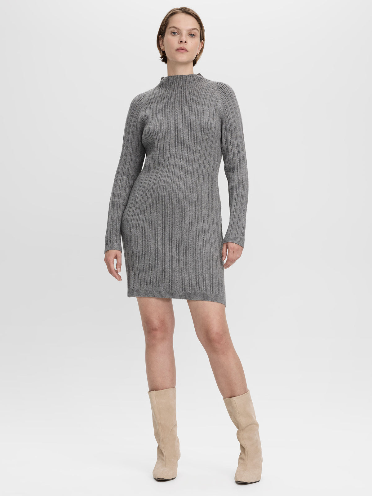 Long-Sleeve Mock-Neck Cable-Knit Mini Dress